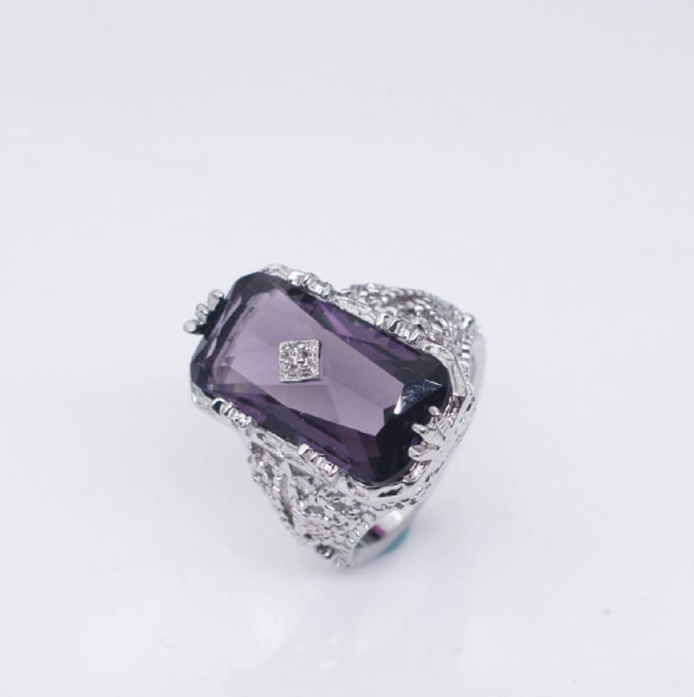 925 Sterling Silver Large Amethyst Ring - Square Cut Gemstone Wedding Ring for Women Size 6-10 | Elegant Bridal Jewelry & Gift for Anniversary, Engagement, Valentine's Day