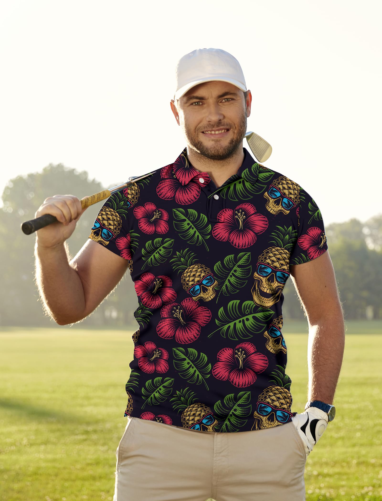 Funny Hawaiian Golf Polo Shirt for Men - Dry Fit & Breathable for Golf & Casual Wear