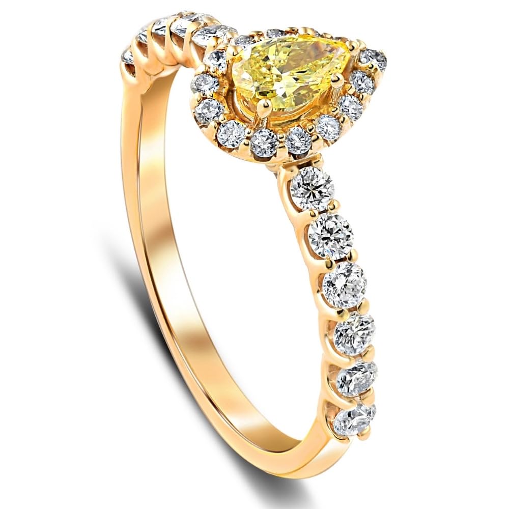 3/4 Carat Fancy Yellow Pear Lab Grown Diamond Halo Engagement Ring in 14K Yellow Gold - Perfect for Proposals, Anniversaries & Special Occasions