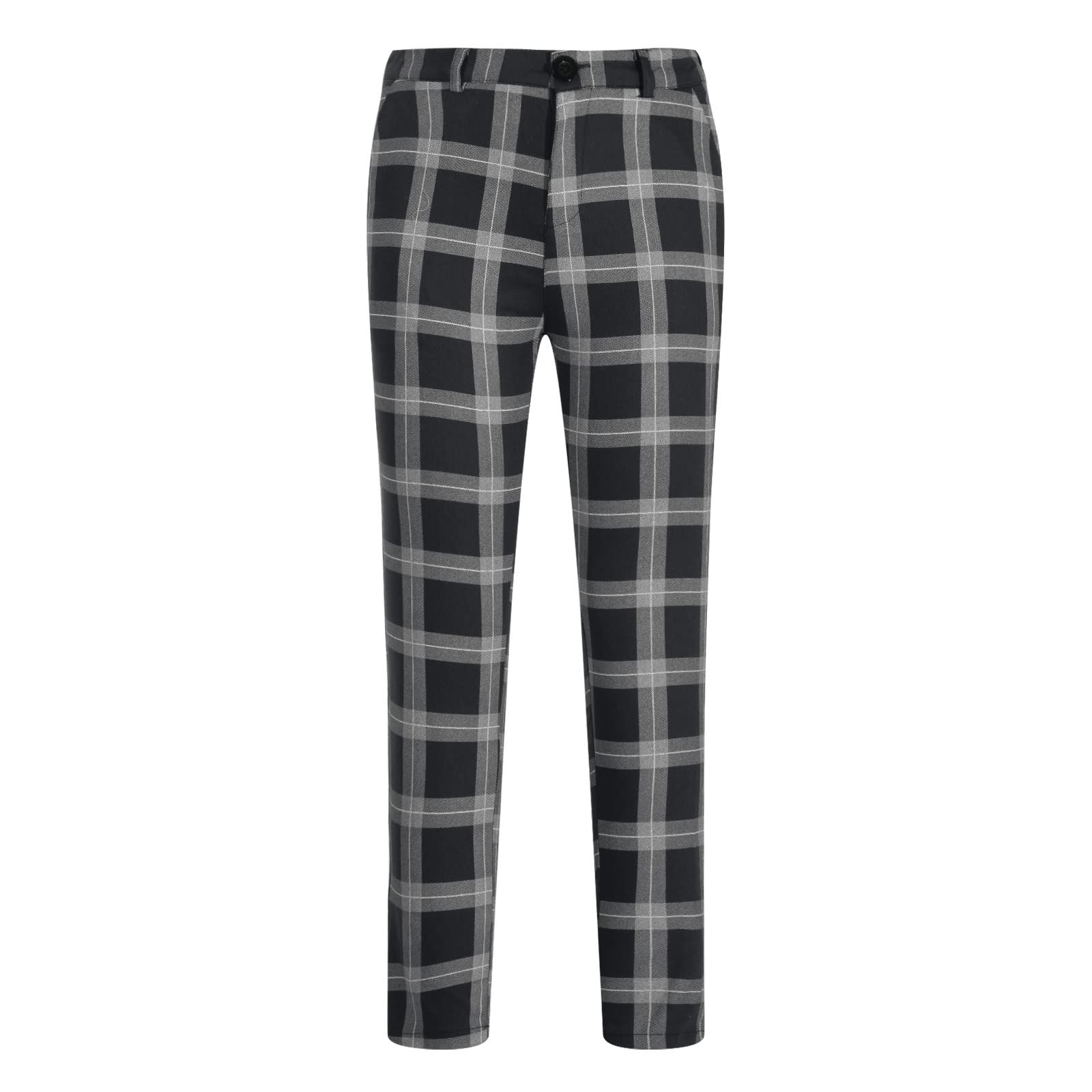 Men's Plaid Pattern Lace-Up Elastic Sweatpants - Classic Fit Flex Work Pants with Compression Belt | Comfortable Office, Gym & Casual Wear