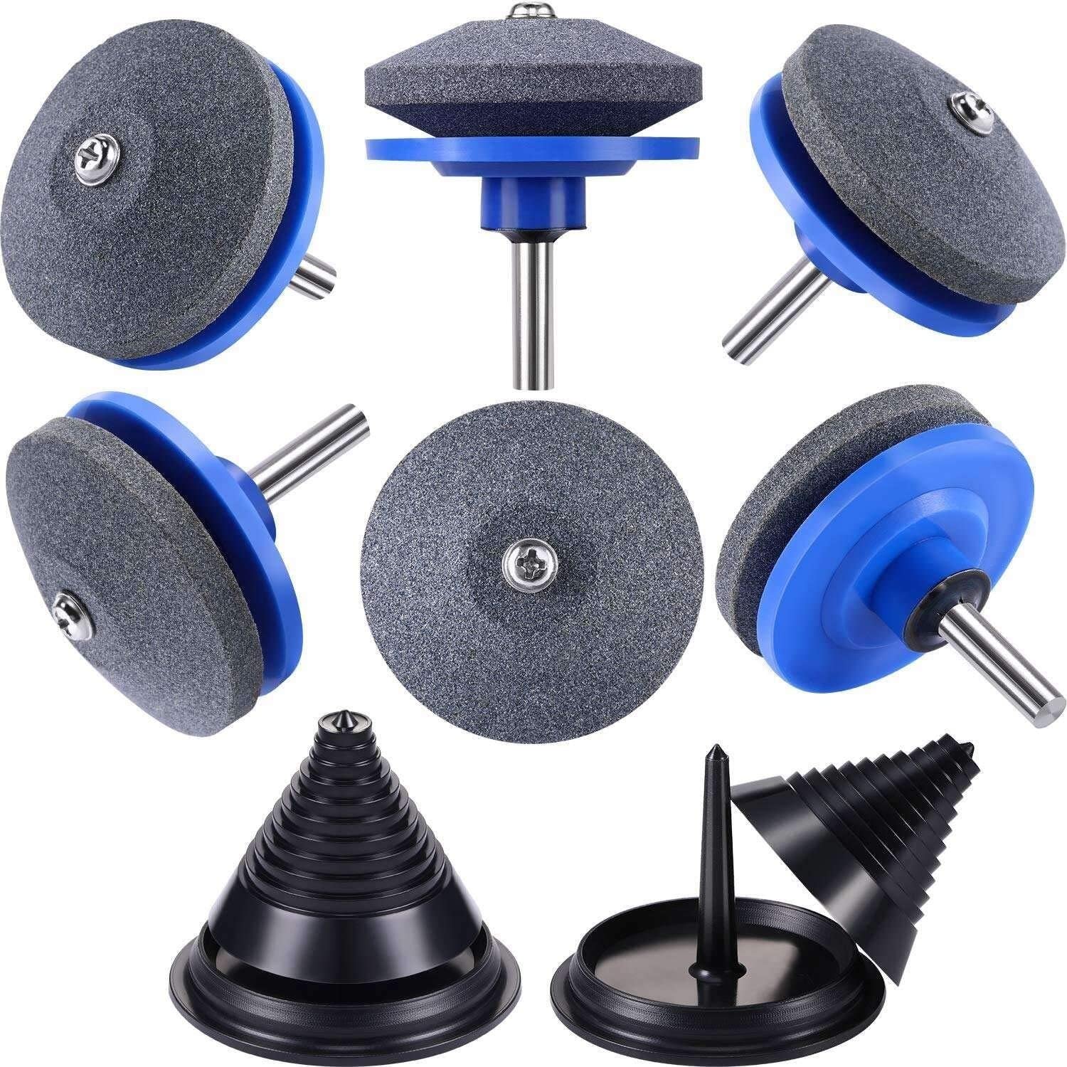8-Piece Lawn Mower Blade Sharpener Kit - Includes Grinder Wheel Stone & Balancers - Fits 42-100 Models - Compatible with Power Drill & Hand Drill - Perfect for DIY Lawn Care & Blade Maintenance