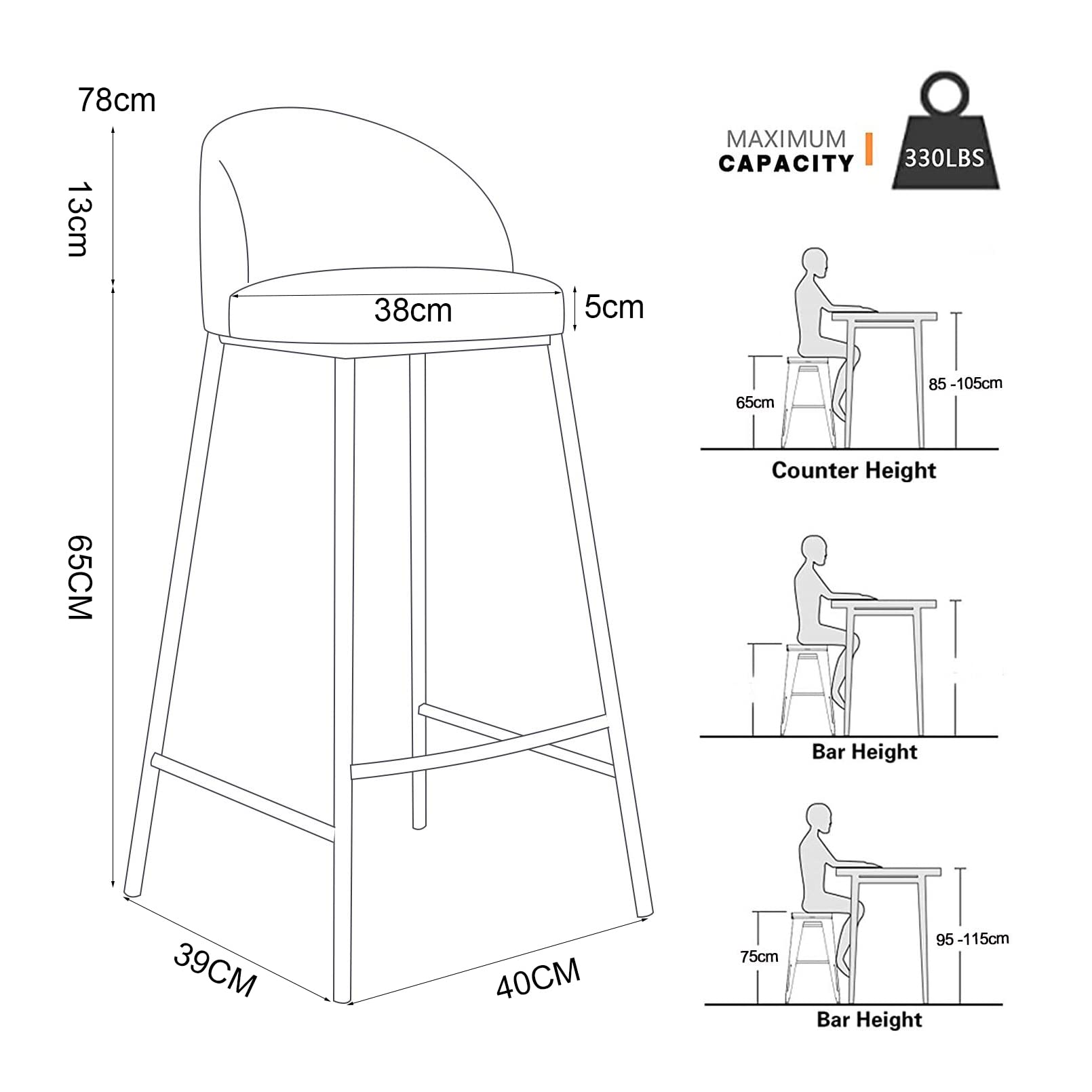 Modern Bar Stools with Back - Faux Leather Upholstered Kitchen Stools, Bold Gold Metal Legs, Industrial Style (65/70/75cm Seat Height) - Perfect for Farmhouse Kitchen, Home Bar, Pub & Restaurant Decor