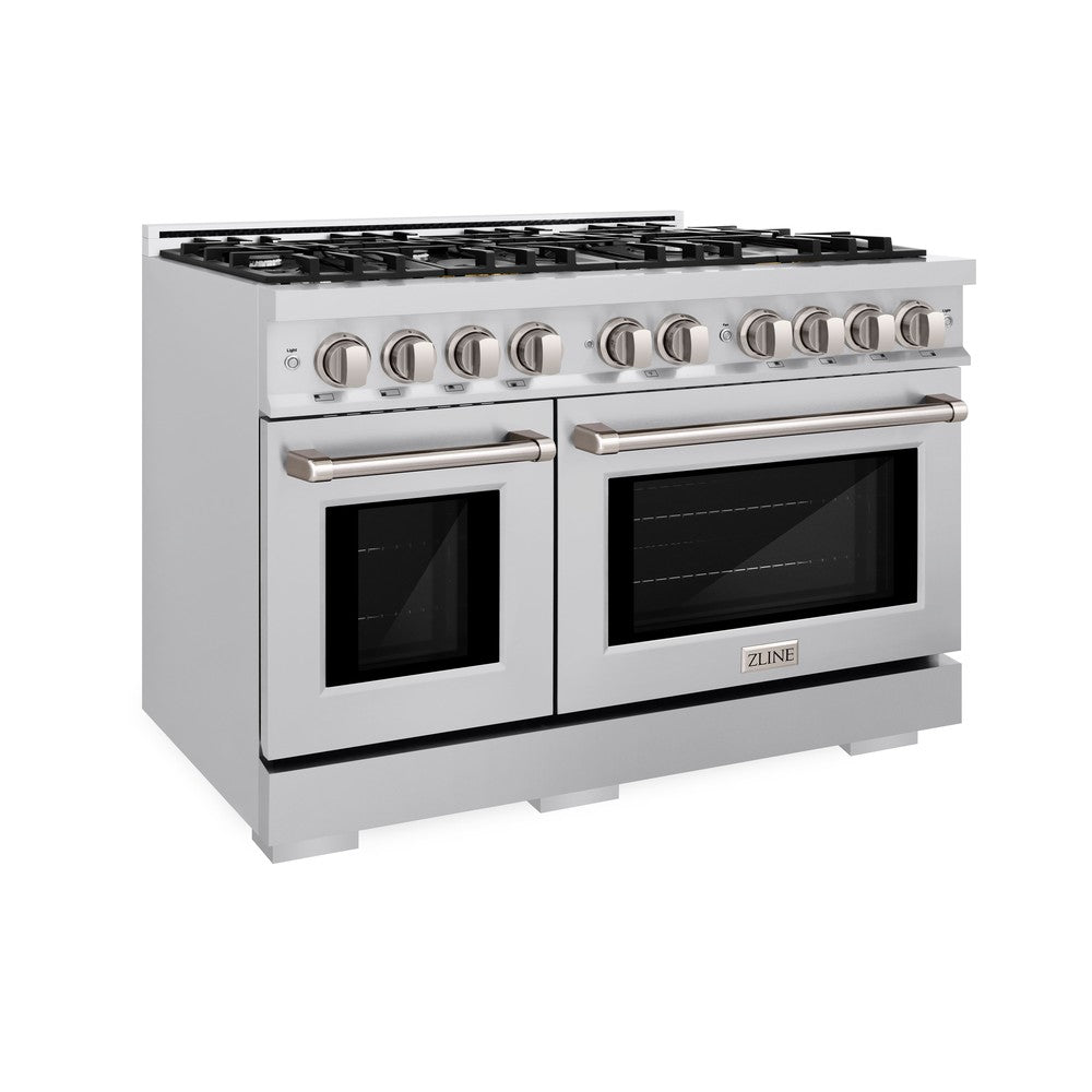 ZLINE 48 Inch 6.7 Cu. Ft. Select Double Oven Dual Fuel Range with 8 Burner Gas Cooktop in Satin Stainless Steel (HDRS 48) - Perfect for Large Family Kitchens & Professional Home Chefs