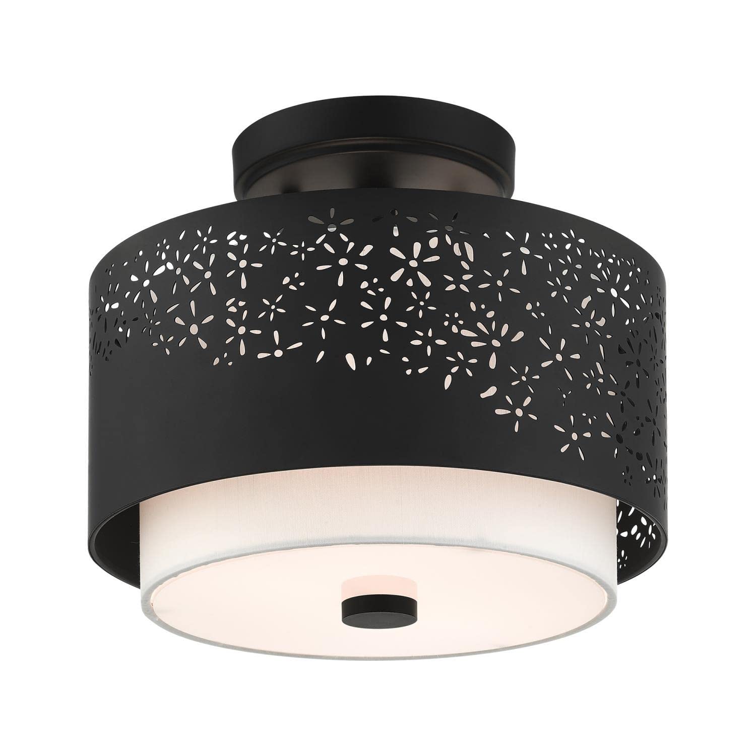 Livex Lighting Noria 2-Light Black Ceiling Mount Fixture - Modern Flush Mount Light for Bedroom, Kitchen, Hallway & Living Room