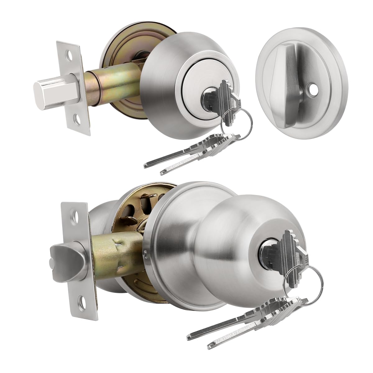5-Pack Stainless Steel Keyed Alike Door Knobs - Satin Nickel Exterior Handles for Home Security