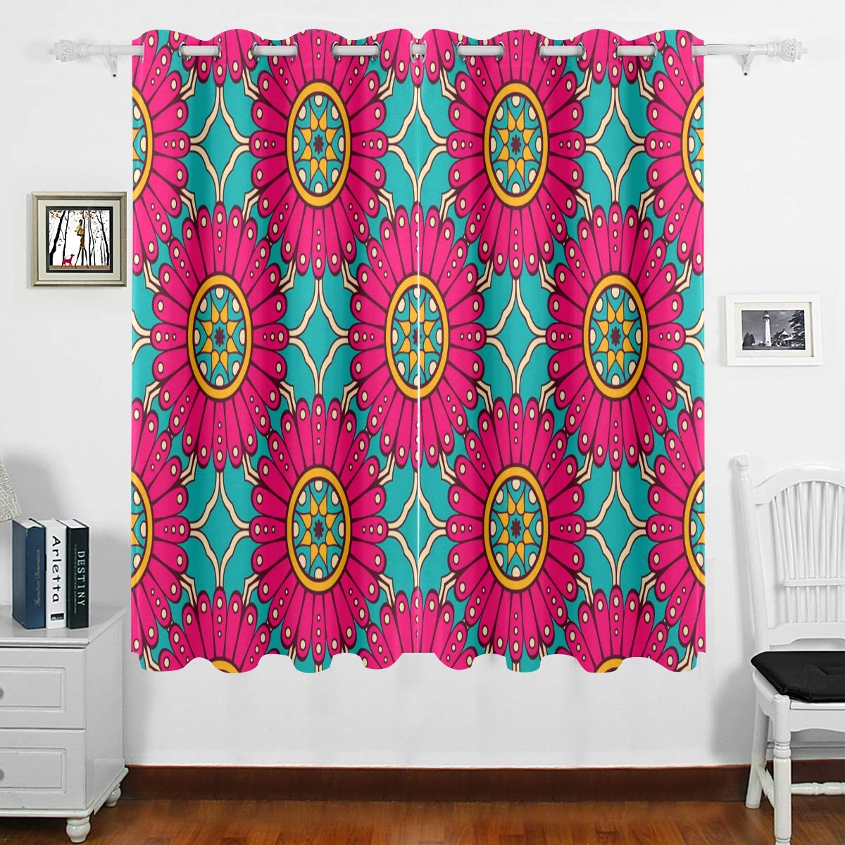 DOMIKING Blackout Curtains for Bedroom - Thermal Insulated Ethnic Floral African Style Window Drapes with Grommet Top, Darkening Room Decor for Living Room & Bedroom (63x55 Inches) - Perfect for Light Blocking, Privacy & Energy Efficiency