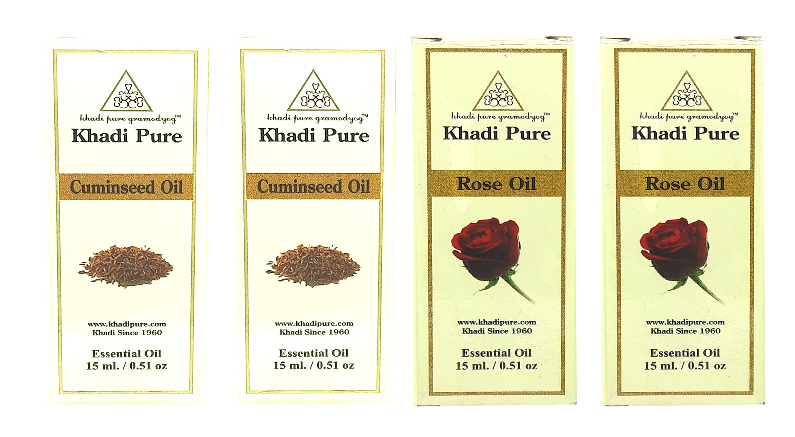 Khadi Pure Cuminseed & Rose Essential Oil - 15ml (Pack of 4) | Aromatherapy, Massage & Skin Care | Perfect for Relaxation, Stress Relief & Natural Beauty