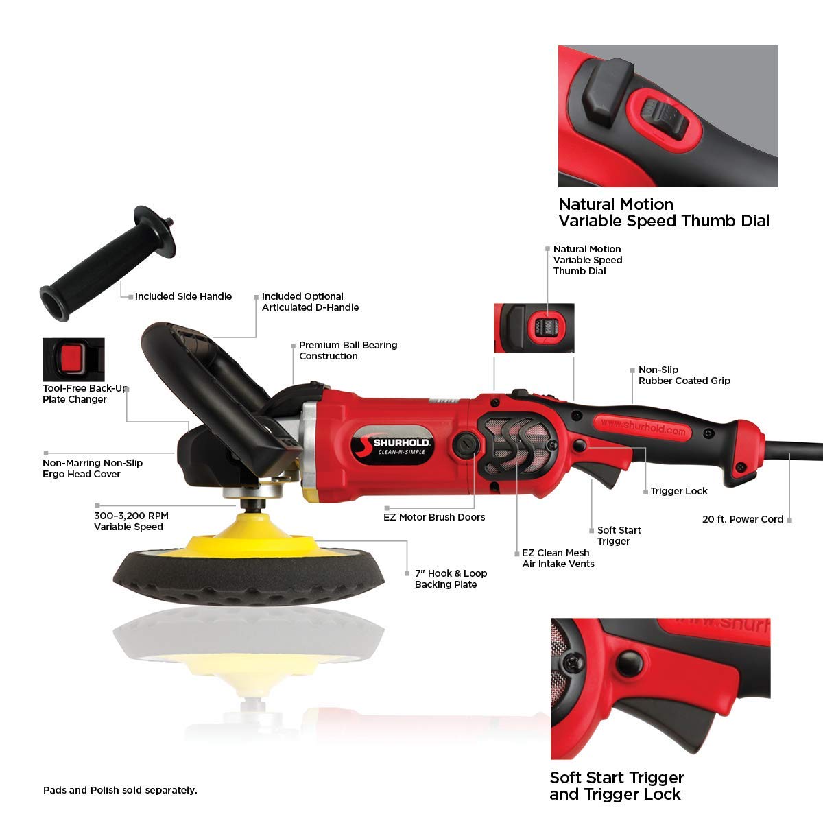 Shurhold Pro Rotary Polisher - Professional Car Buffer & Wax Applicator for Auto Detailing, Paint Correction & Ceramic Coating - Perfect for DIY Enthusiasts & Professional Detailers