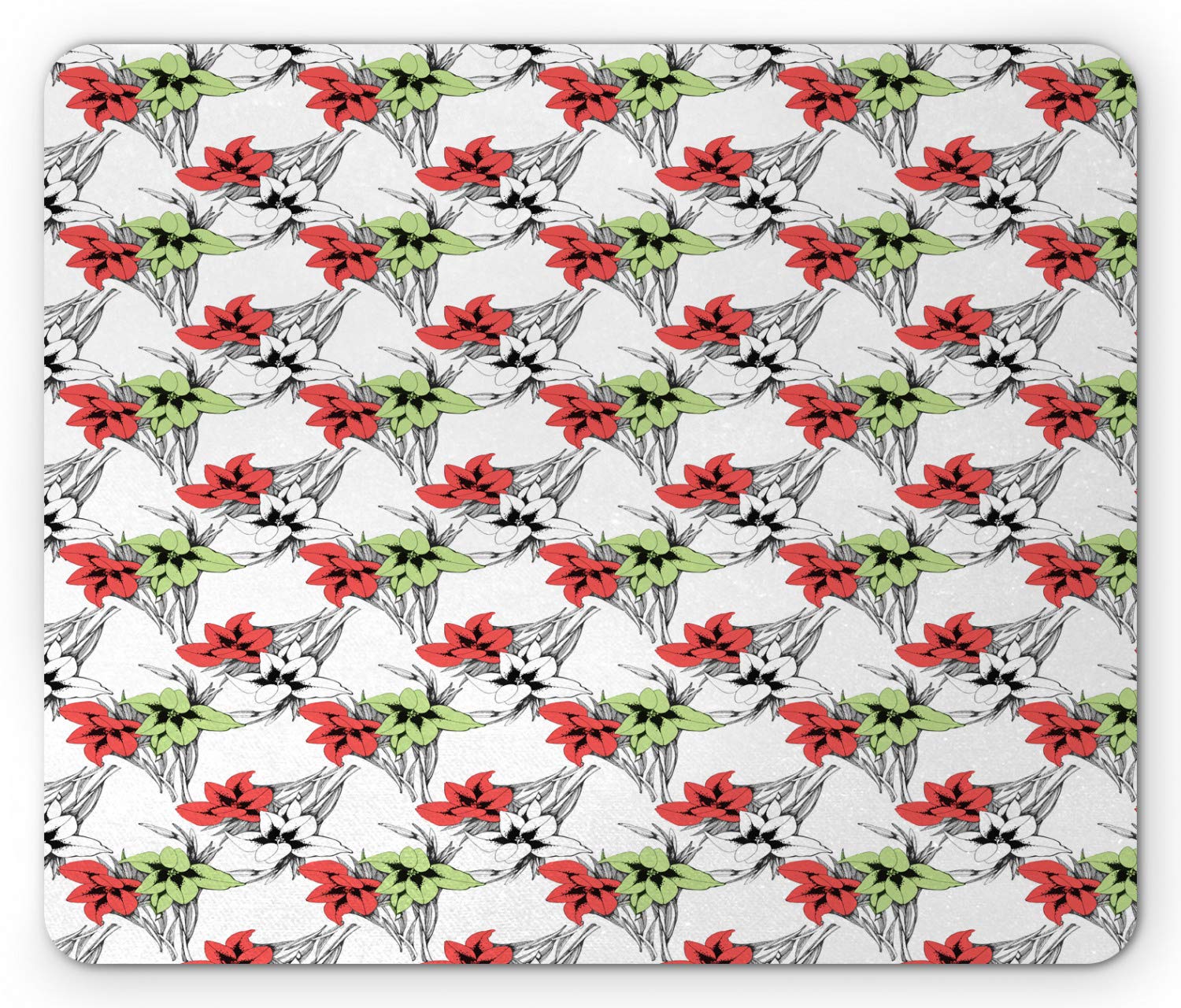 Ambesonne Floral Mouse Pad - Tropical Blooming Sketch Design, Non-Slip Rubber Base, Standard Size Rectangle Mousepad (Dark Coral Multicolor) for Office, Gaming & Home Computer Use