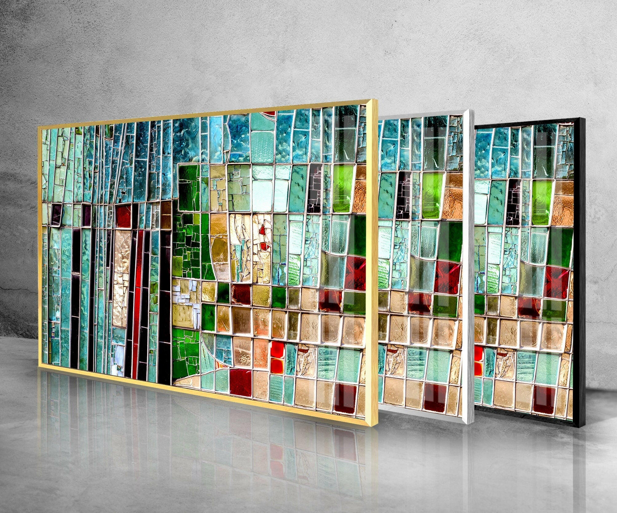 Handmade Blue Mosaic Stained Glass Wall Art Decor - Elegant Tiffany Style Window Panel for Home, Church & Wedding Decorations