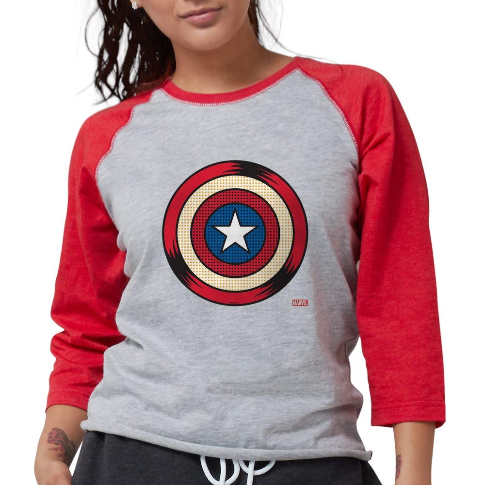 Captain America Comic Shield Women's Baseball Tee | Marvel Superhero Graphic T-Shirt | Casual Wear & Cosplay Outfit for Comic Con & Everyday Fashion