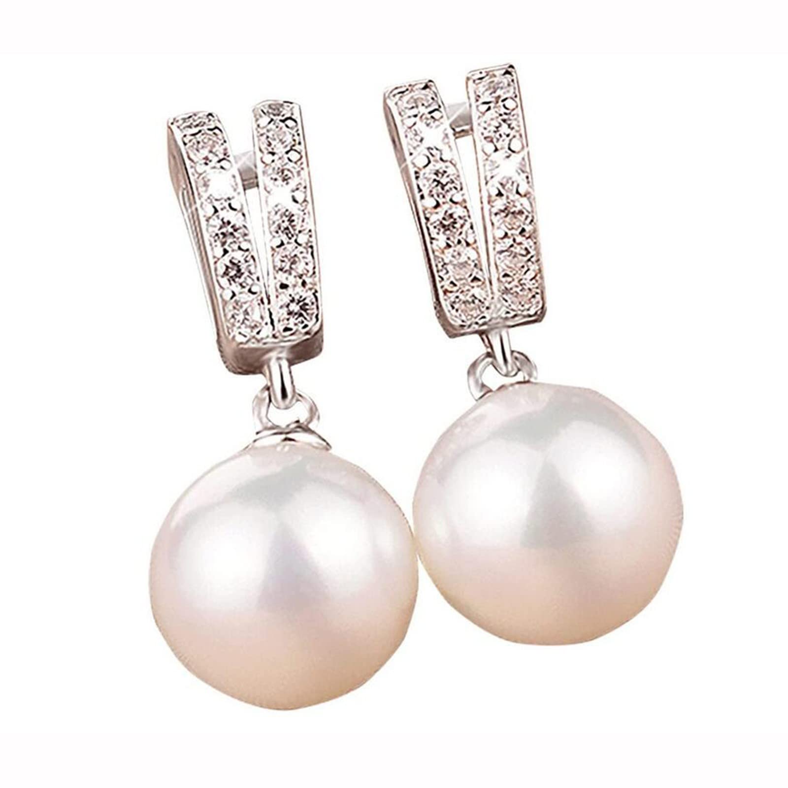 Elegant Silver Pearl Rhinestone Dangle Earrings for Women - Wedding & Party Jewelry Accessories - Multi Hole Drop Earrings for Formal Events & Special Occasions