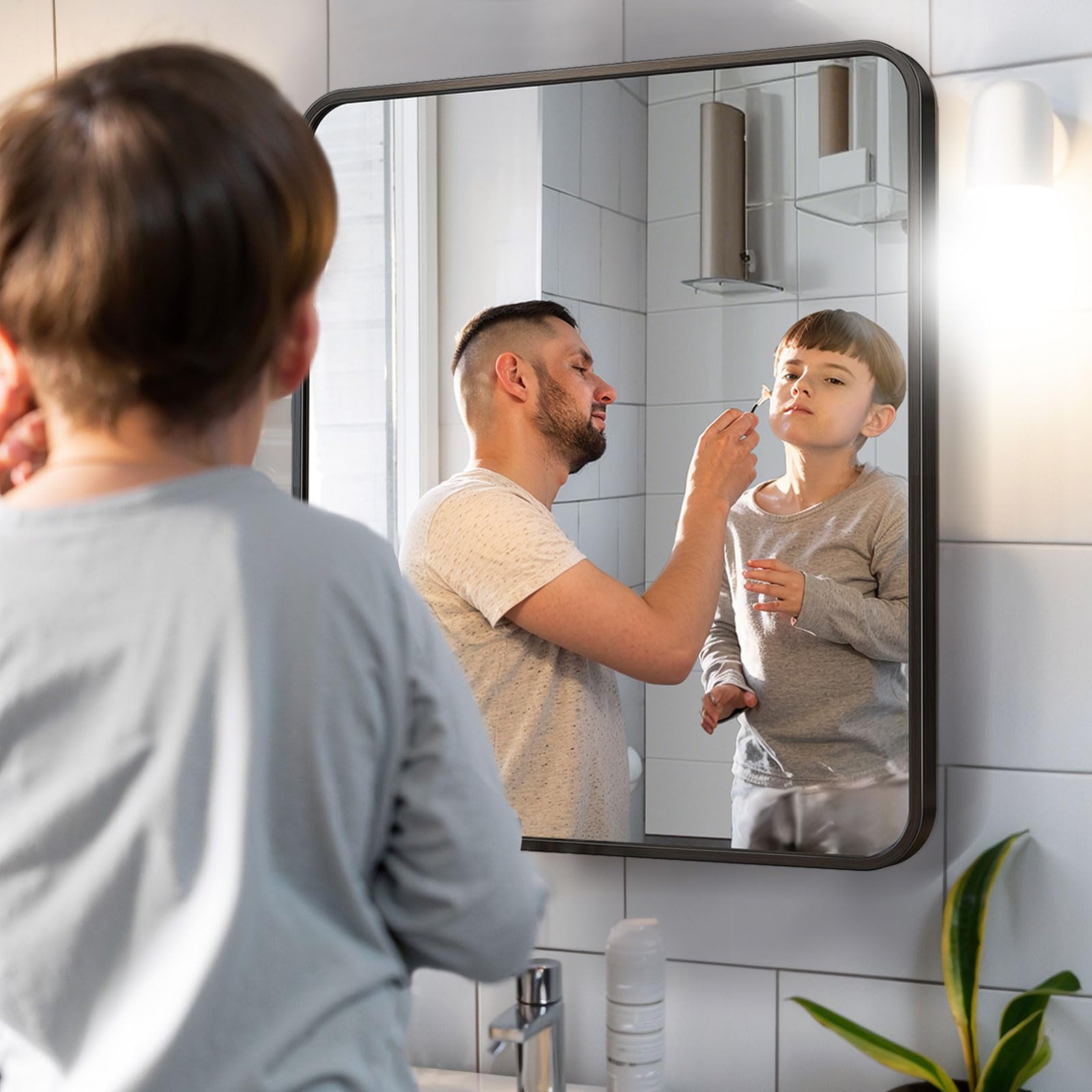 18x28 Inch Black Rectangle Bathroom Mirror with Metal Frame - Shatterproof Tempered Glass for Over Sink, Vanity Wall Mount - Perfect for Restroom, Powder Room & Toilet Decor