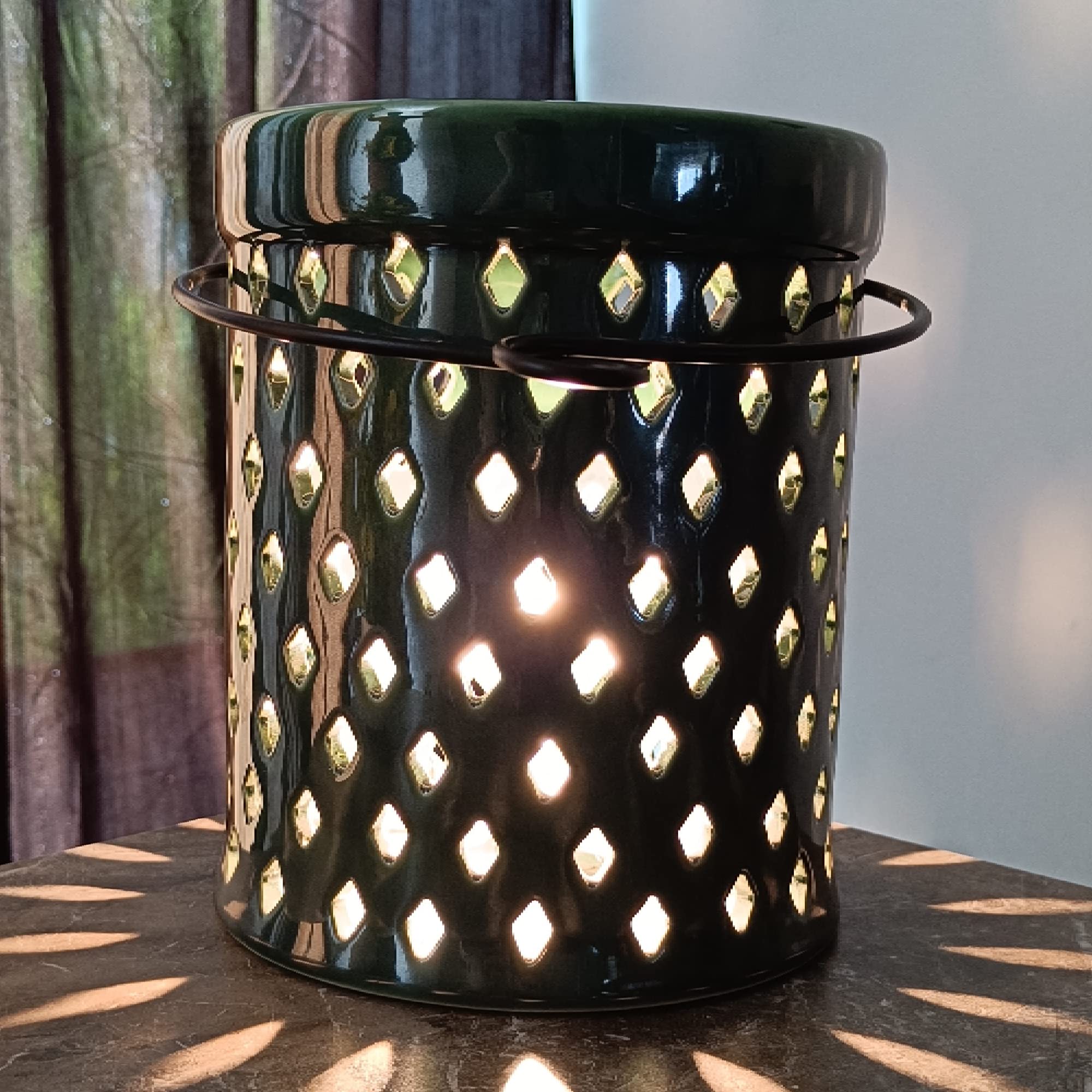 Ceramic Hanging Tealight Holder - Olive Diamond Cut Design for Home Decor, Office, Living Room, Bedroom & Restaurants | 12 Inch Decorative Candle Holder for Romantic Ambiance, Wedding Decor & Outdoor Parties