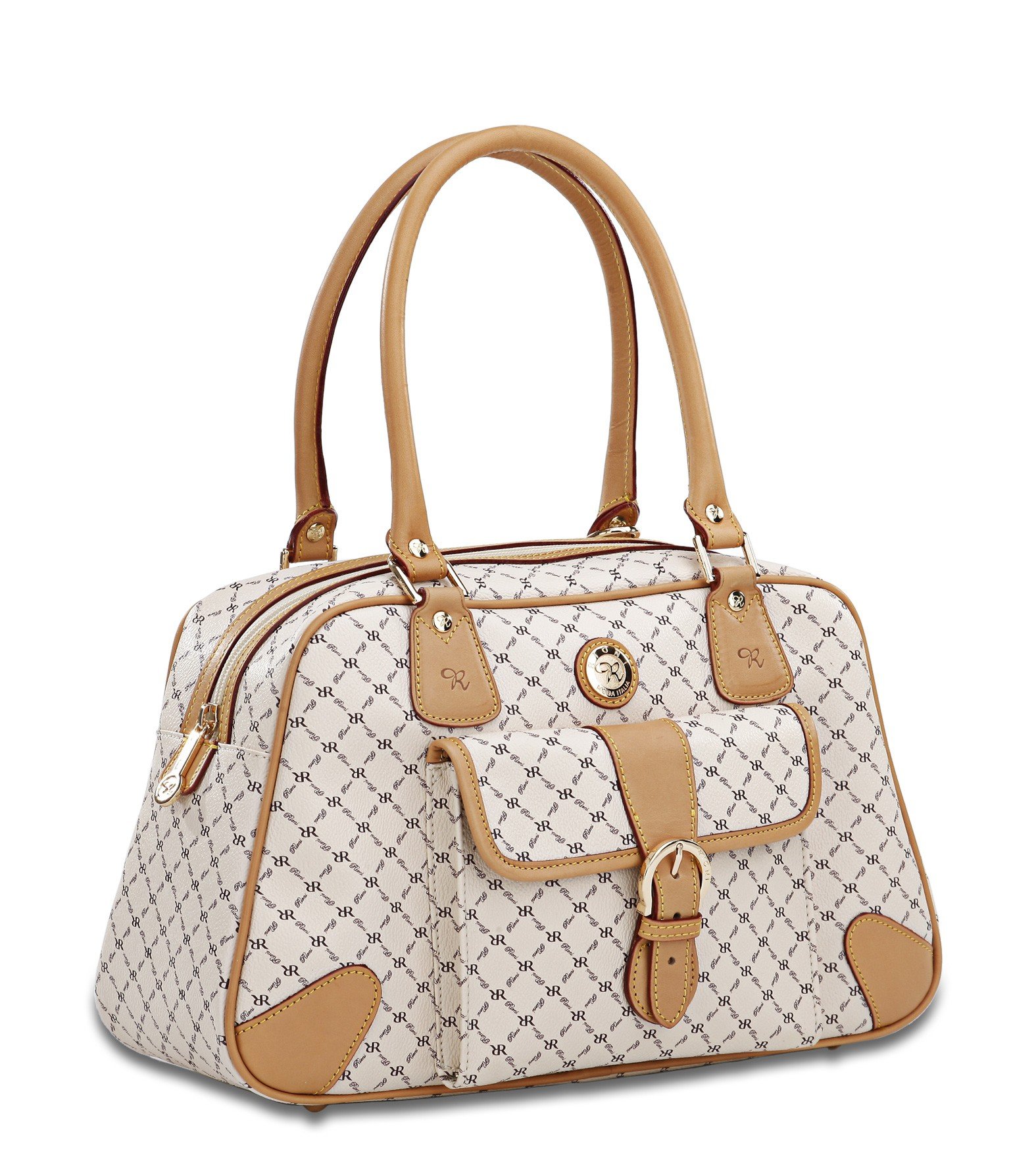 Rioni Signature Satchel Organizer Handbag Purse - Natural Cream Leather Crossbody Bag for Women, Perfect for Work, Travel & Everyday Use