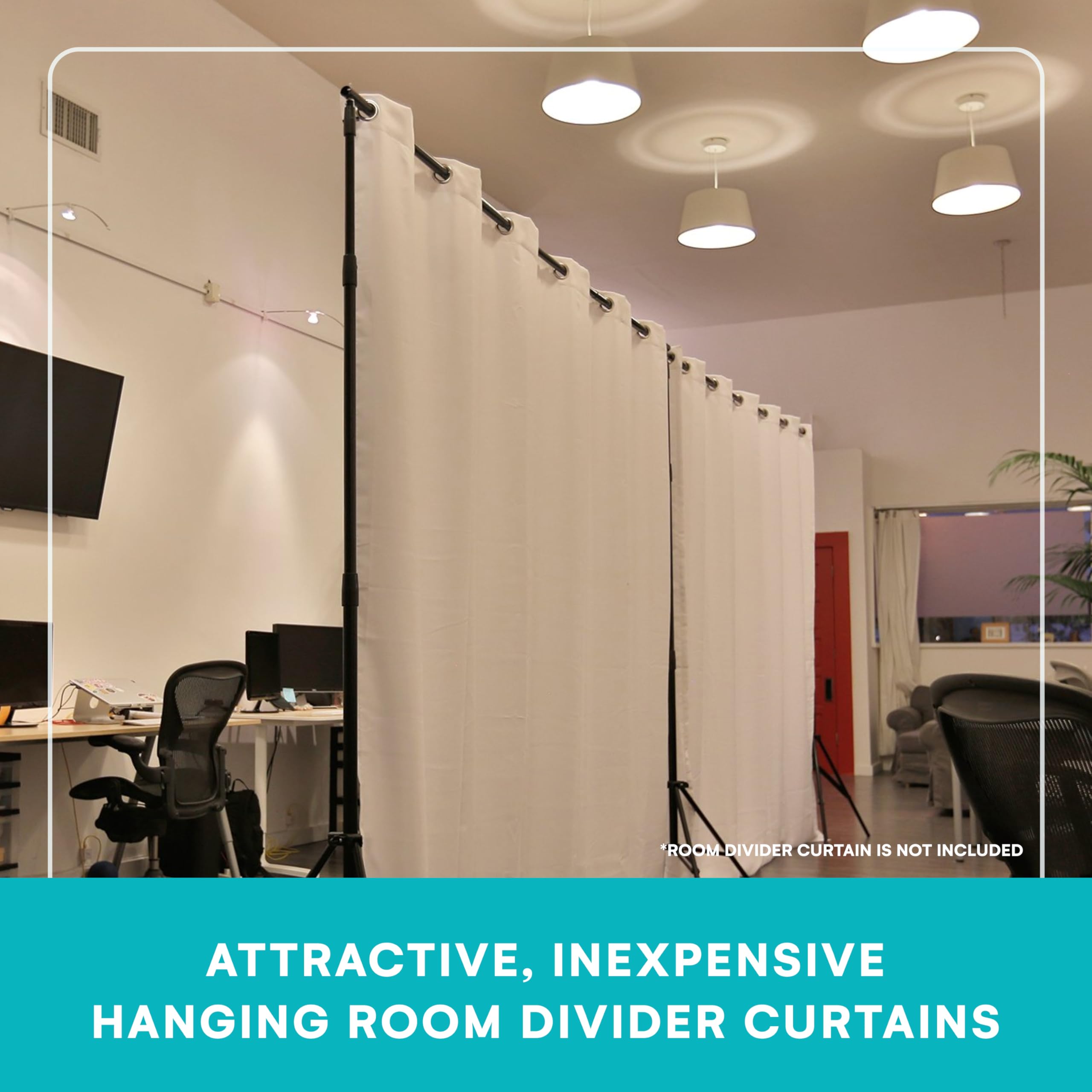 Freestanding Adjustable Room Divider Stand - 25ft to 37.5ft Wide, No Drill Installation | Portable Curtain Divider for Room Separation & Privacy | Perfect for Home Offices, Studios, and Event Spaces
