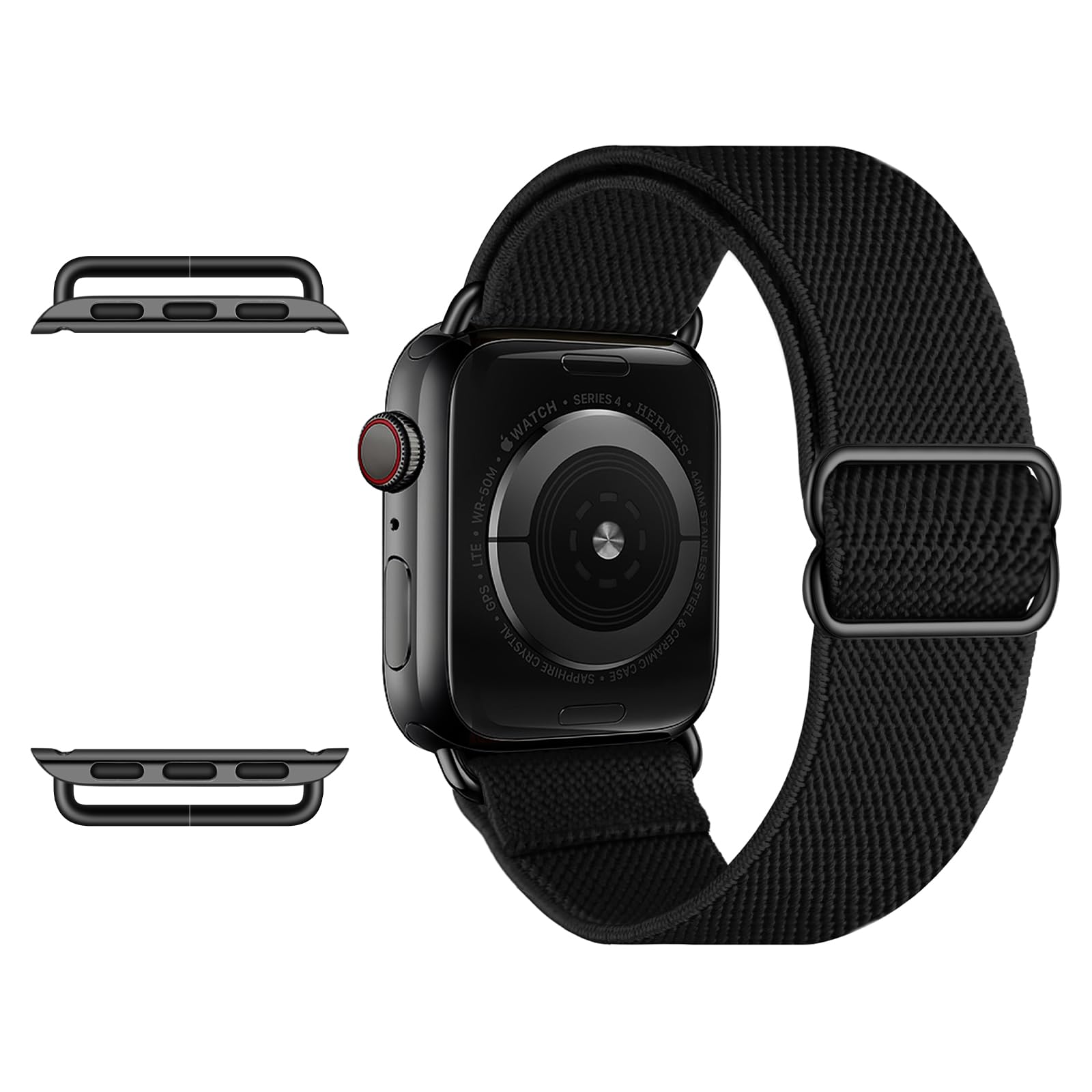 OXWALLEN Metal Connector Stretchy Nylon Solo Loop Band - Compatible with Apple Watch Series 9/8/7/6/5/4/3 SE 2/1 (41mm 40mm 38mm) - Adjustable Elastic Braided Strap for iWatch - Black Stainless Steel Adapter - Perfect for Workouts, Running & Everyday Wear