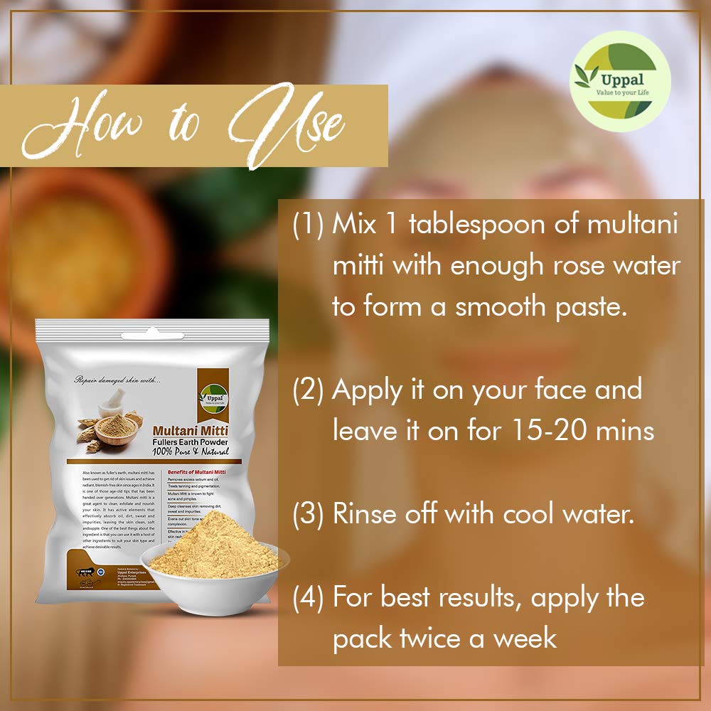 Uppal Pure Herbal Multani Mitti Face Pack Powder | 100% Natural Fuller's Earth Clay for All Skin Types | Deep Cleansing & Oil Control | 200g | Perfect for Acne Treatment & Glowing Skin at Home