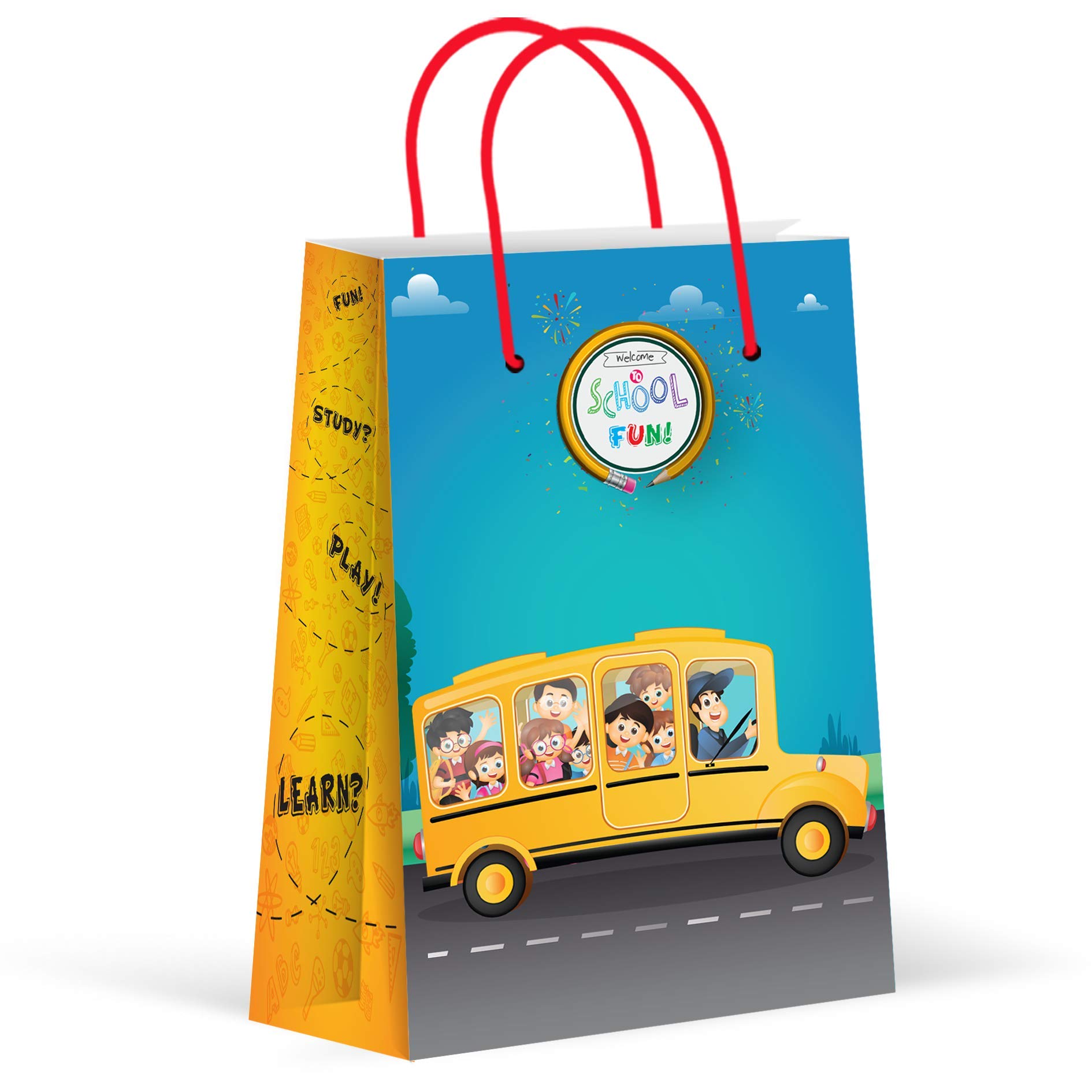 Premium School Bus Party Favor Bags - 12 Pack Treat & Goody Bags for Kids Birthday Party, Baby Shower & Classroom Celebrations - Fun School Bus Themed Gift Favors and Decorations