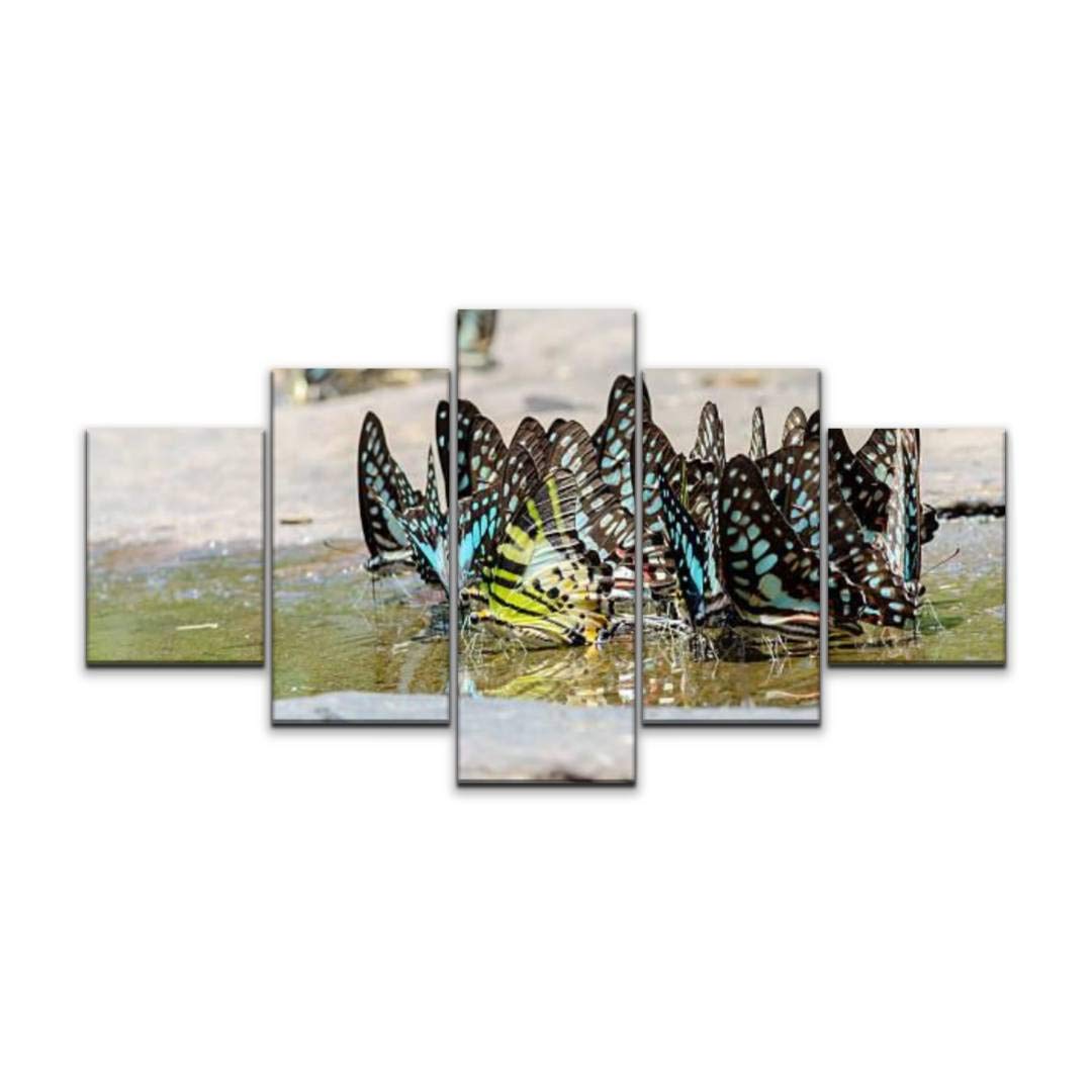 Skipvelo 5-Panel Wall Art Canvas Prints - Swordtail & Bluebottle Butterfly Fantasy Paintings, Stretched Framed Ready to Hang Wall Decor for Living Room, Bedroom & Office