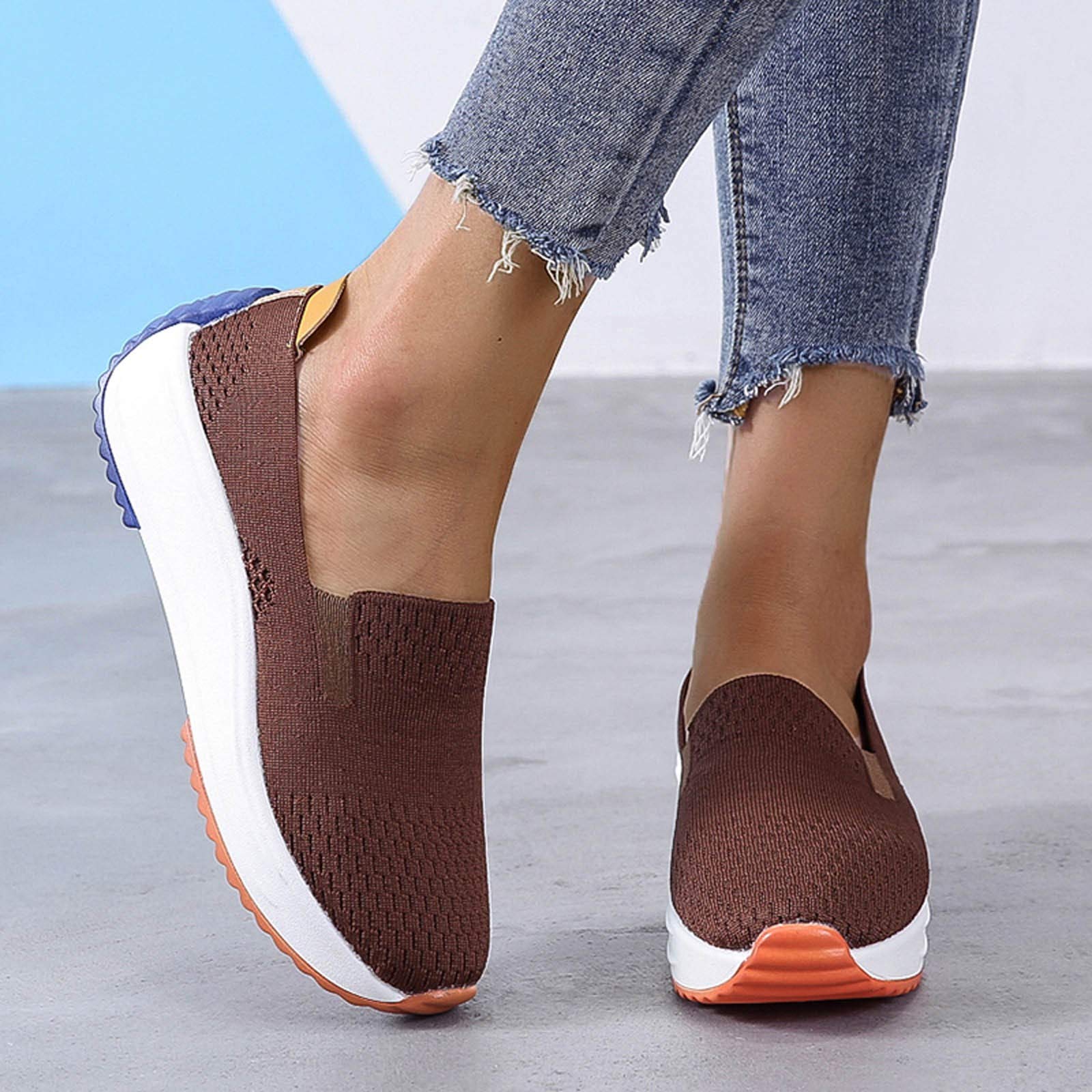 Women's Orthopedic Slip-On Walking Shoes - Wide Fit Comfort Loafers with Breathable Knit Mesh | Non-Slip Platform Flat Boat Shoes | Lightweight Soft Casual Sneakers for Women (2023) | Perfect for Walking, Travel & Everyday Comfort