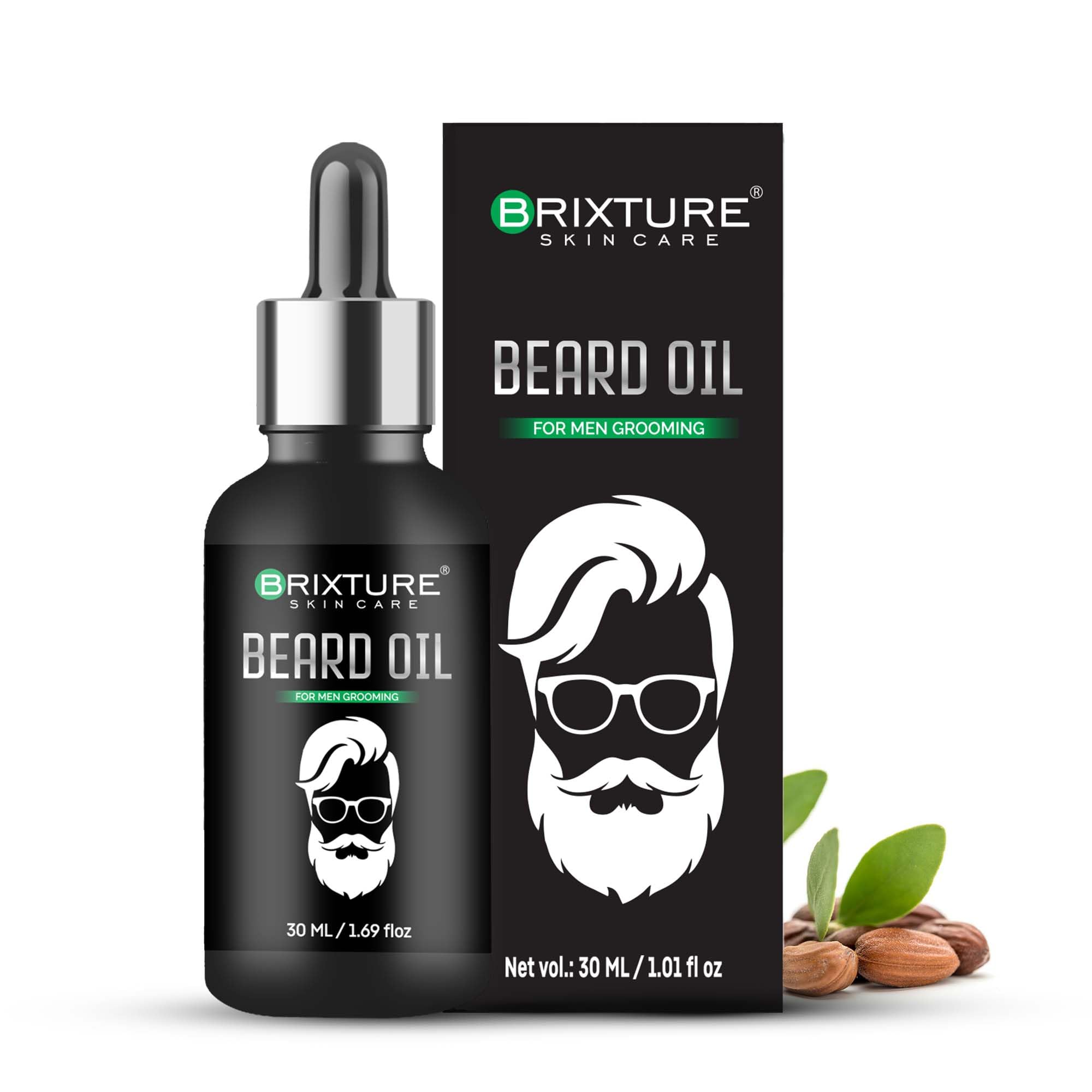BRIXTURE 100% Natural Beard Growth Oil with Argan Oil - Promotes Thicker, Longer & Healthier Facial Hair - 30ml - Ideal for Men's Grooming & Daily Beard Care Routine