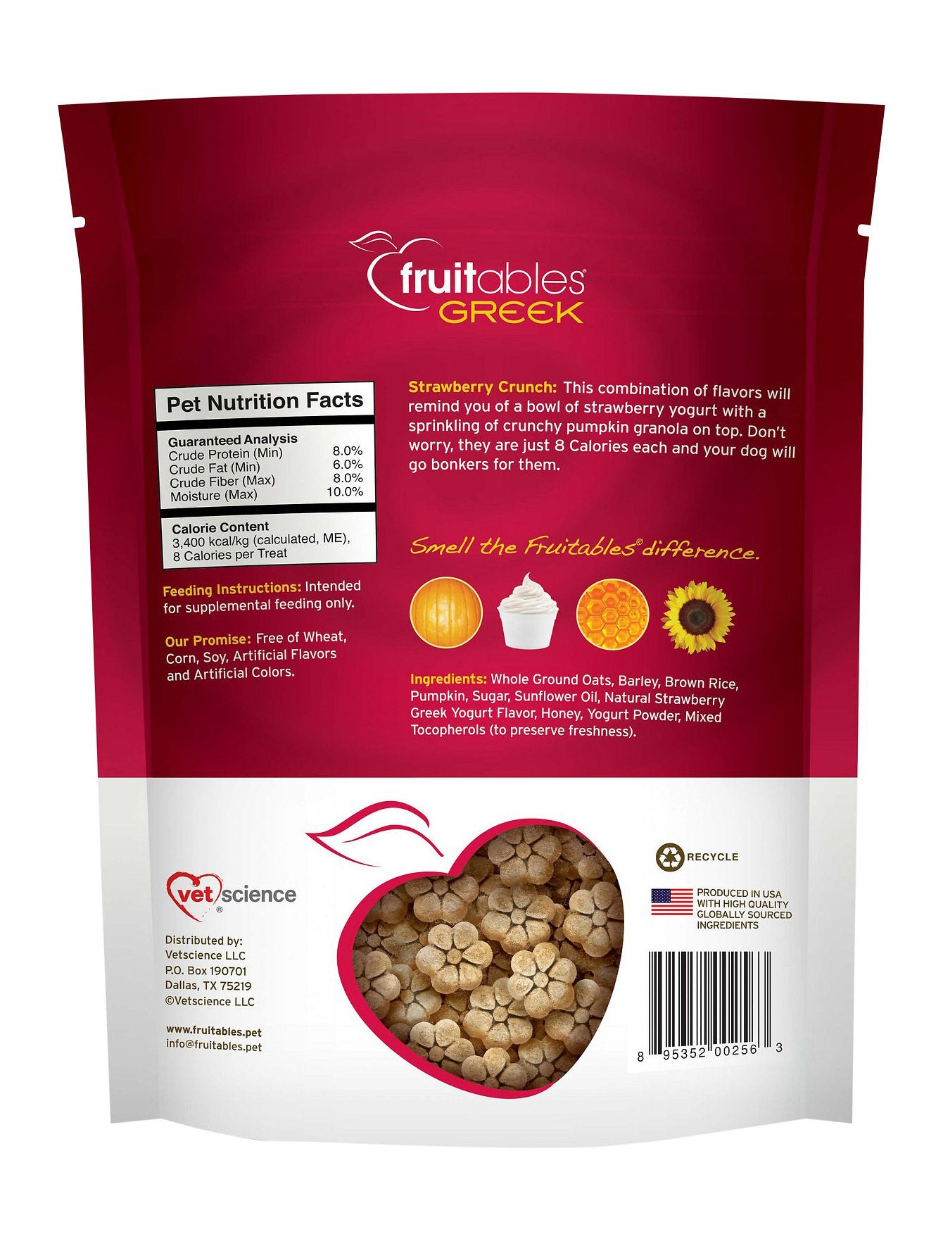 Fruitables Greek Strawberry Yogurt Crunchy Dog Treats - Healthy Natural Snacks for Small & Large Dogs - Perfect for Training Rewards, Dental Care & On-the-Go Treats