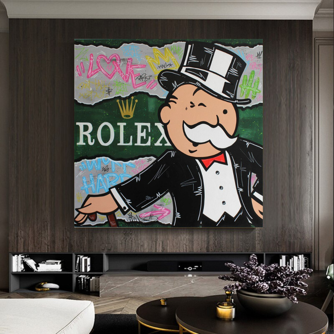 Alec Monopoly Rolex Money Man Canvas Art Print - Pop Culture Wall Decor for Living Room, Office & Man Cave