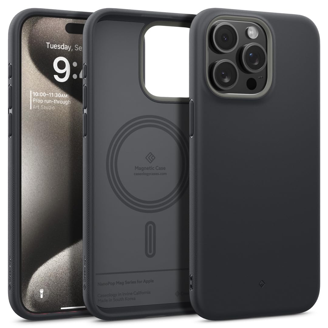 Caseology Nano Pop Mag iPhone 15 Pro Max Case 5G - Dual Layer Silicone Protective Cover with MagSafe Compatibility | Military Grade Drop Tested (2023) | Black Sesame | Perfect for Everyday Use, Travel & Outdoor Activities