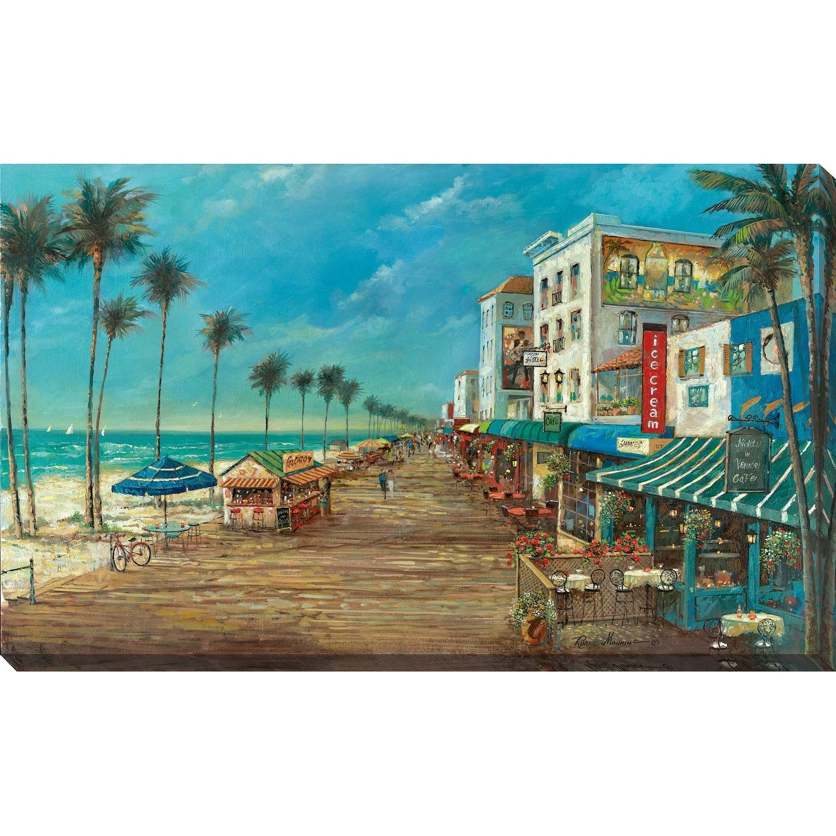 Ruane Manning 'A Day On The Boardwalk' Canvas Wall Art Print - Beach Decor for Living Room, Bedroom & Office