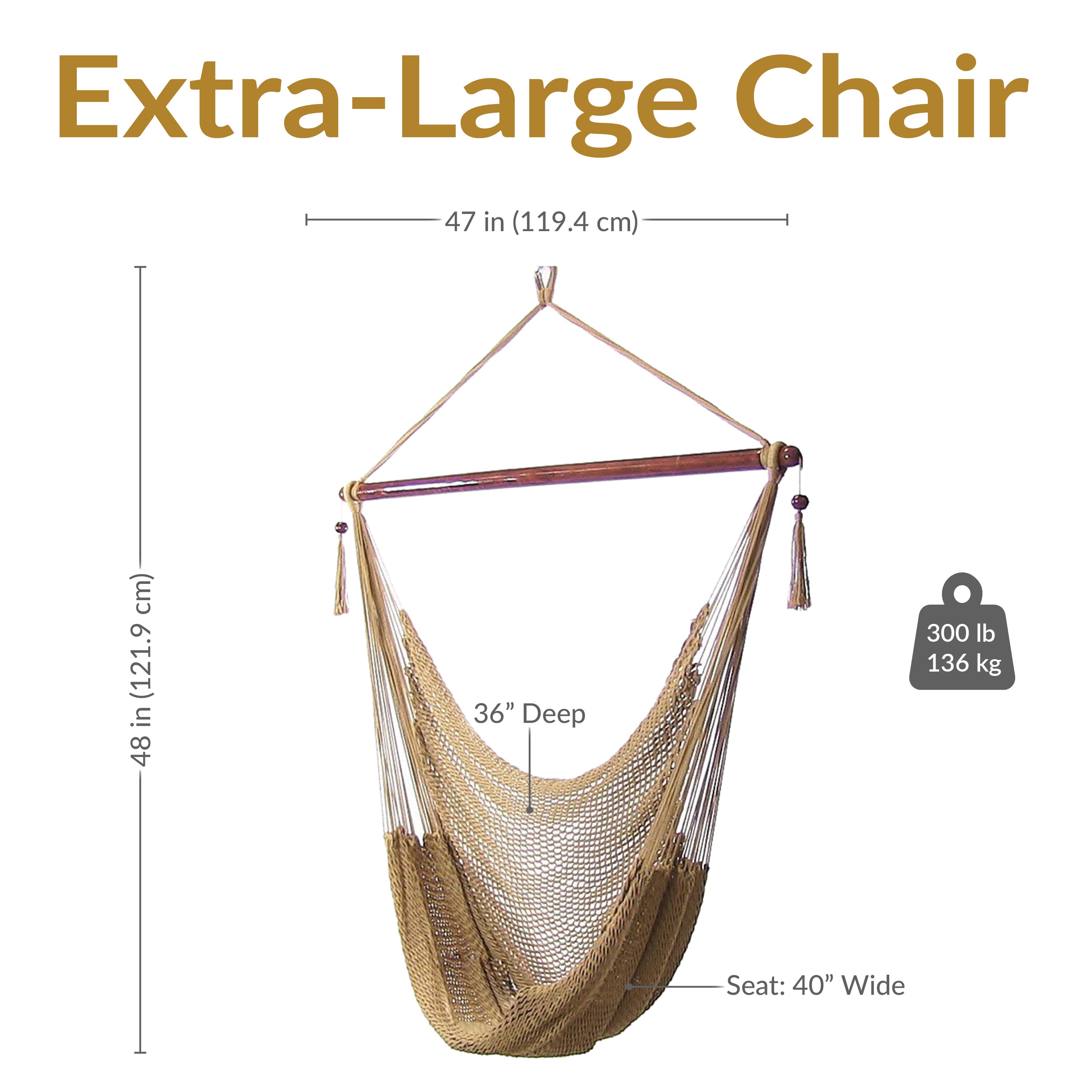 Extra Large Caribbean Polyester Rope Hammock Chair for Outdoor Relaxation - Perfect for Backyard, Patio, Poolside & Beach Lounging