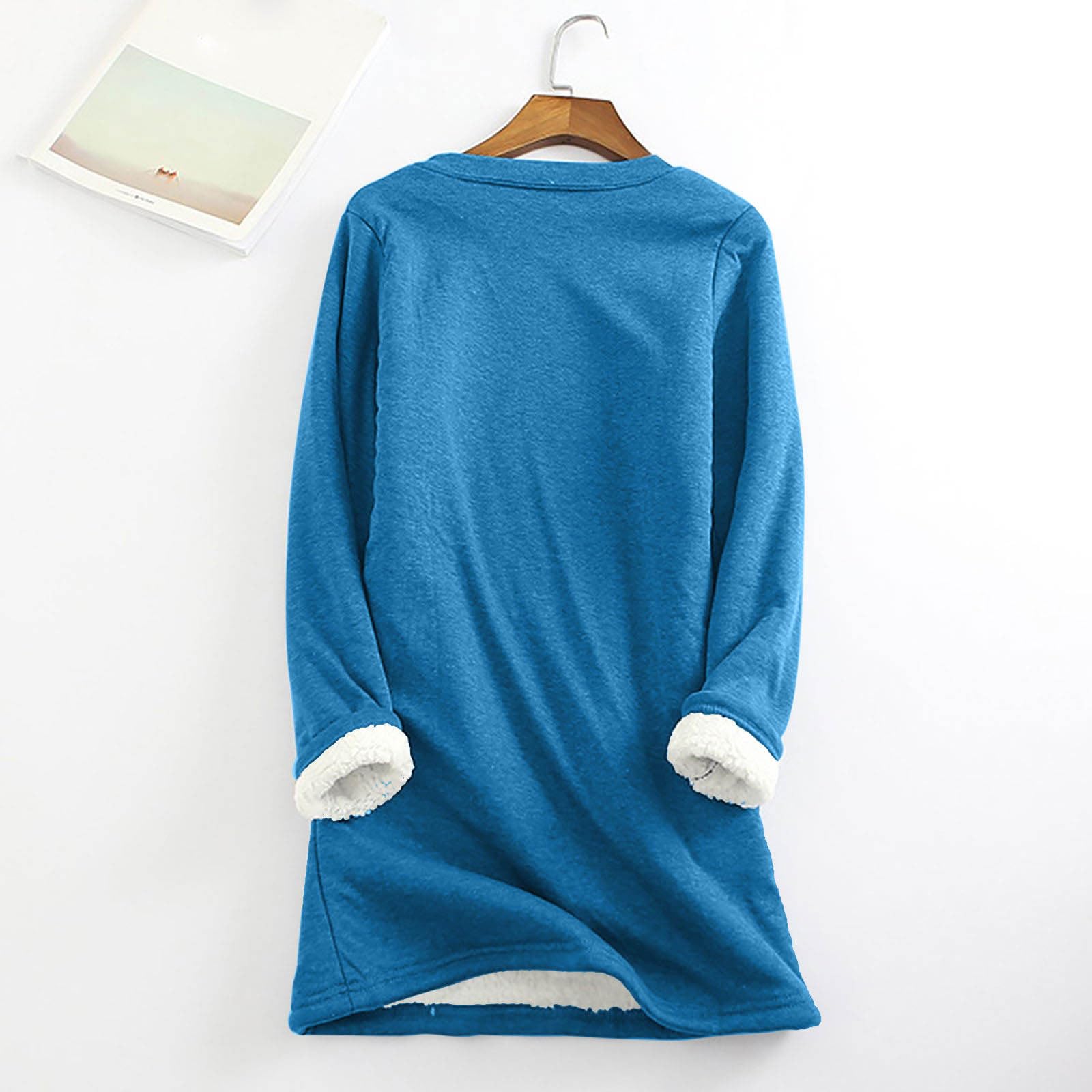 Women's Fleece-Lined Sherpa Velvet Long Sleeve T-Shirt - Soft Warm Fuzzy Boat Neck Top for Winter - Perfect for Casual Outfits, Layering & Cold Weather Activities