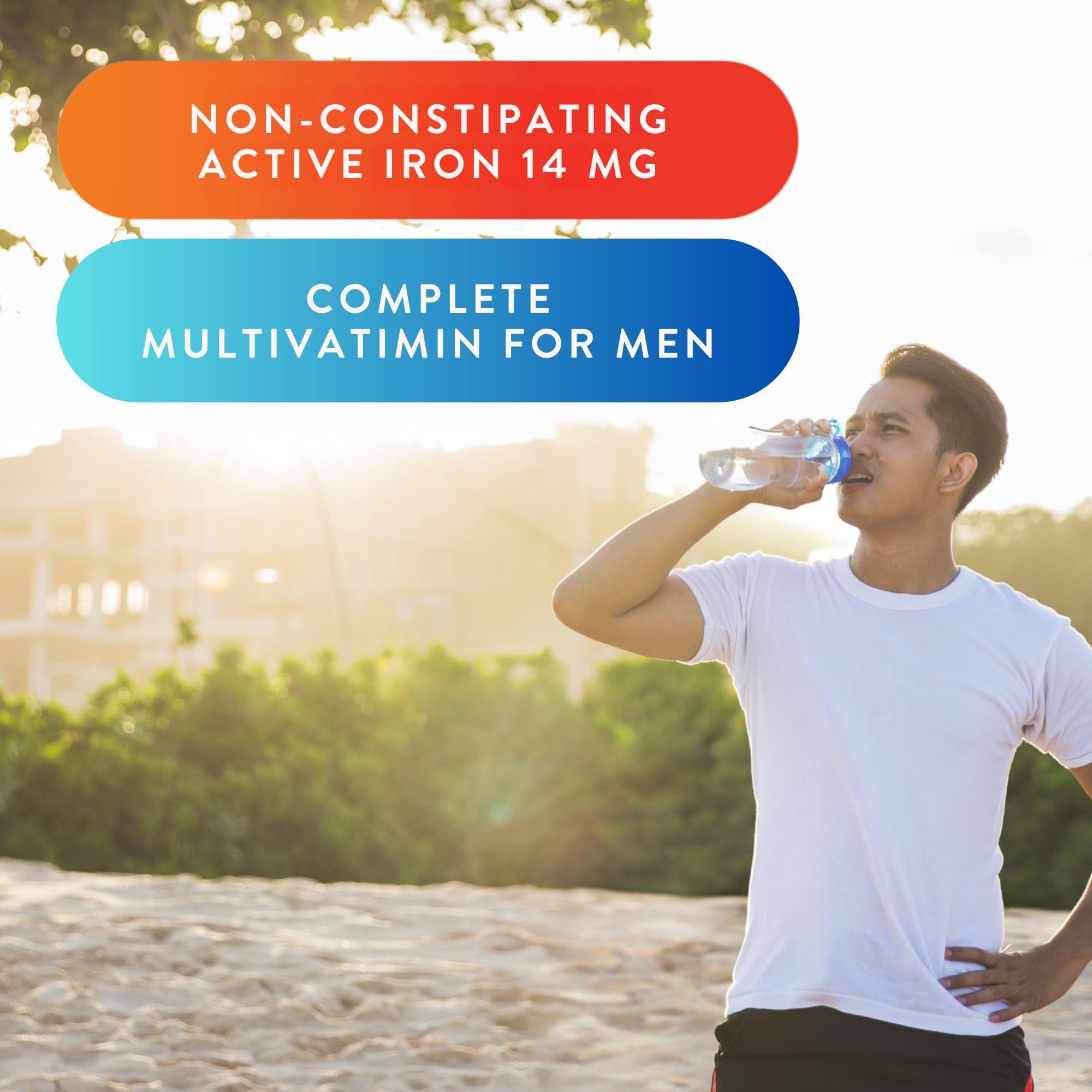 Active Iron Men's Complete Multivitamin Supplement with High Strength B Vitamins - 30 Iron Capsules + 30 Multivitamin Tablets, Non-Constipating Formula, 1-Month Supply - Supports Energy, Immunity & Overall Health for Active Men