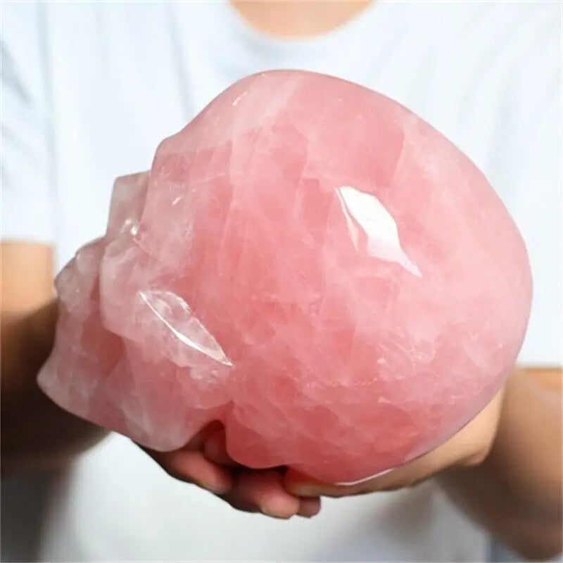 Natural Rose Quartz Hand Carved Skull - Pink Crystal Gemstone for Reiki Healing, Meditation & Spiritual Decor | Unique Gift for Yoga Practitioners & Energy Workers