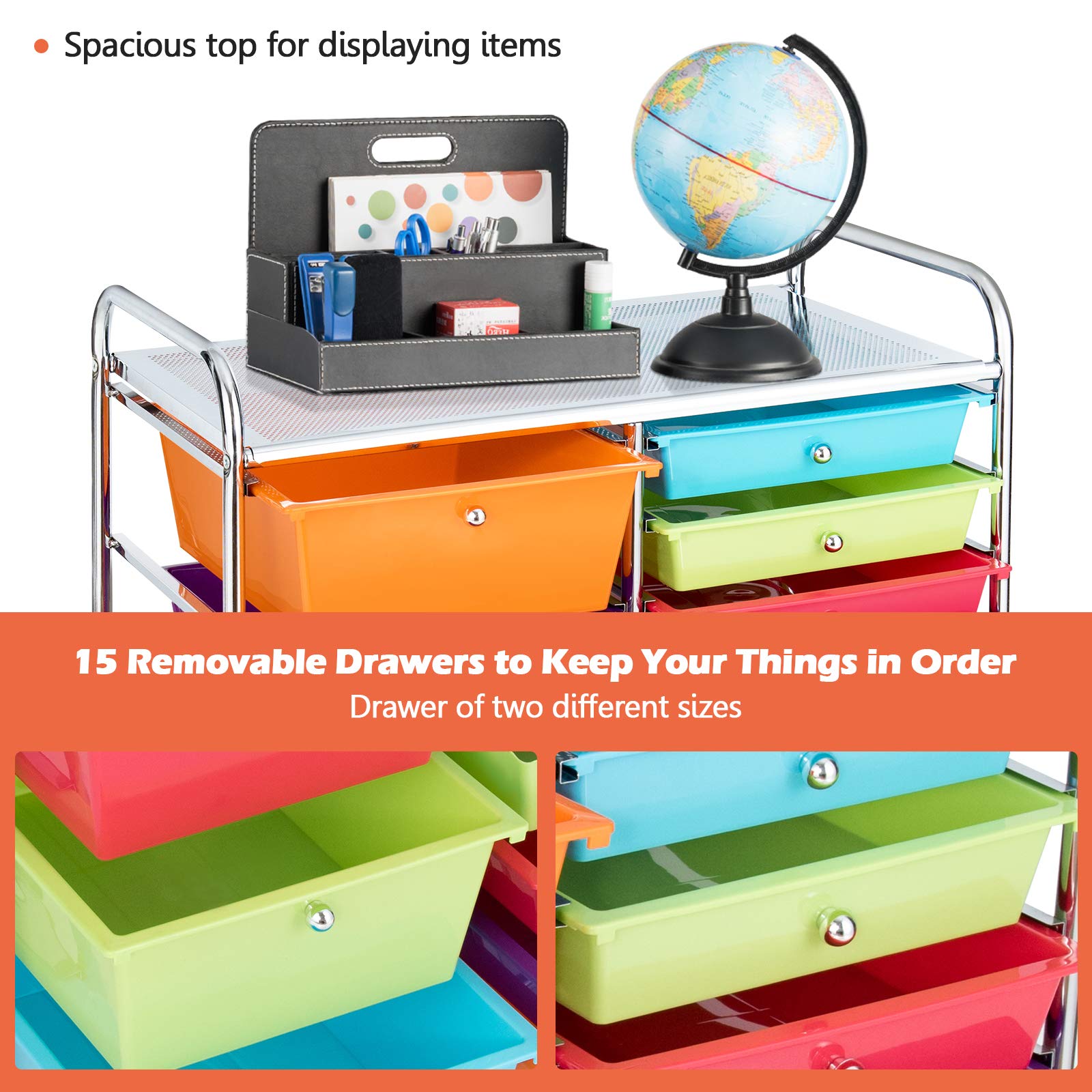 GOFLAME 15-Drawer Rolling Storage Cart - Multipurpose Mobile Organizer with Wheels for Home Office, School, Kitchen, Craft Room & Garage - Space Saving Utility Cart in Multiple Colors