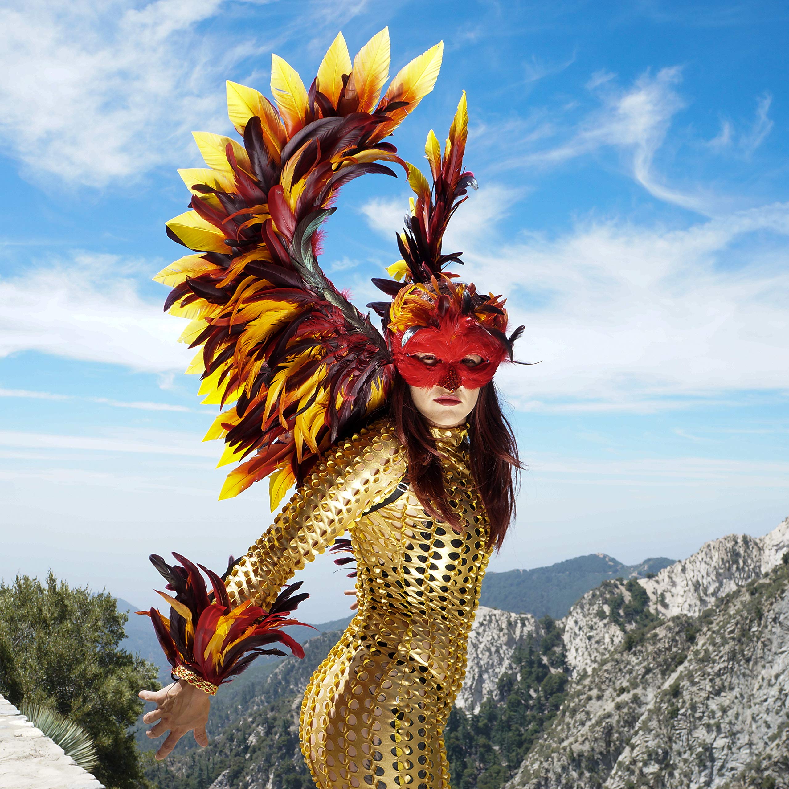 ZUCKER Phoenix Firebird Feather Wings - Adjustable Cosplay Costume Accessories for Adults | Halloween, Dance, Festivals, Raves | Perfect for Cosplay Events, Costume Parties & Themed Performances