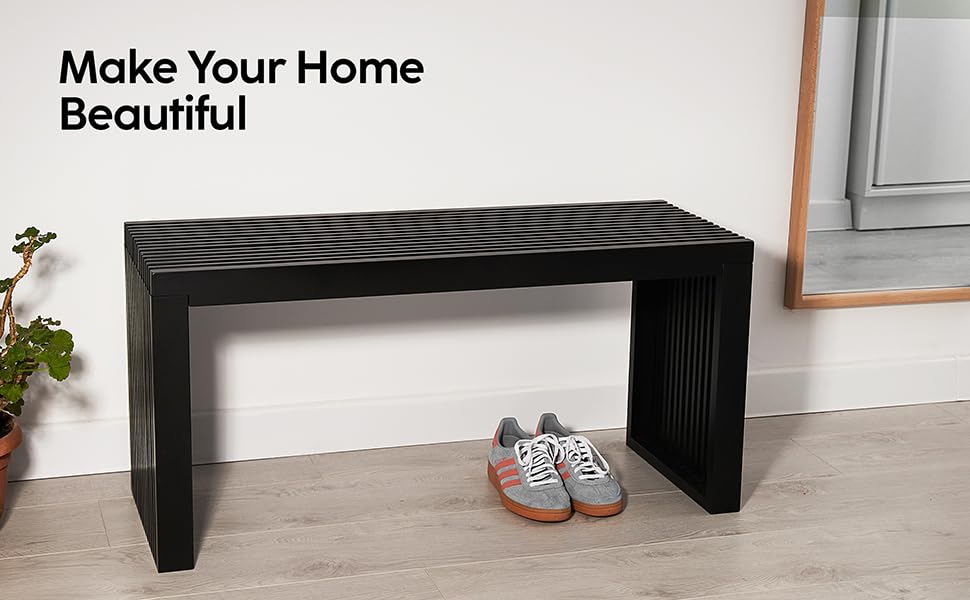 Modern Bamboo Wood Storage Bench - Entryway Bench, Dining Bench, Bedside Bench for Living Room, Bedroom, Bathroom & Kitchen | Space-Saving Multi-Purpose Indoor Bench for Small Spaces & Home Organization