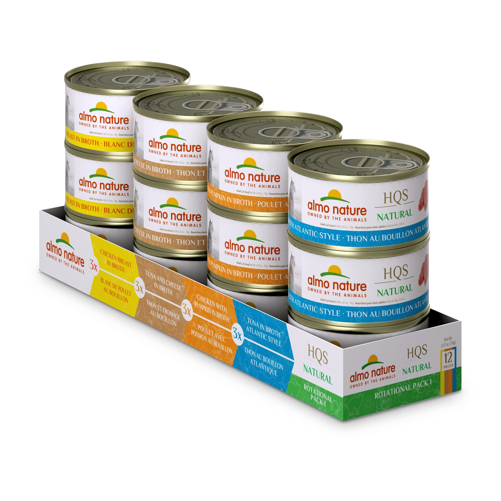 Almo Nature HQS Natural Grain-Free Cat Food Variety Pack - Chicken with Pumpkin, Chicken Breast, Tuna Atlantic Style & Chicken & Cheese (24 Cans) | Additive-Free Wet Food for Adult Cats | Perfect for Picky Eaters & Healthy Meal Rotation