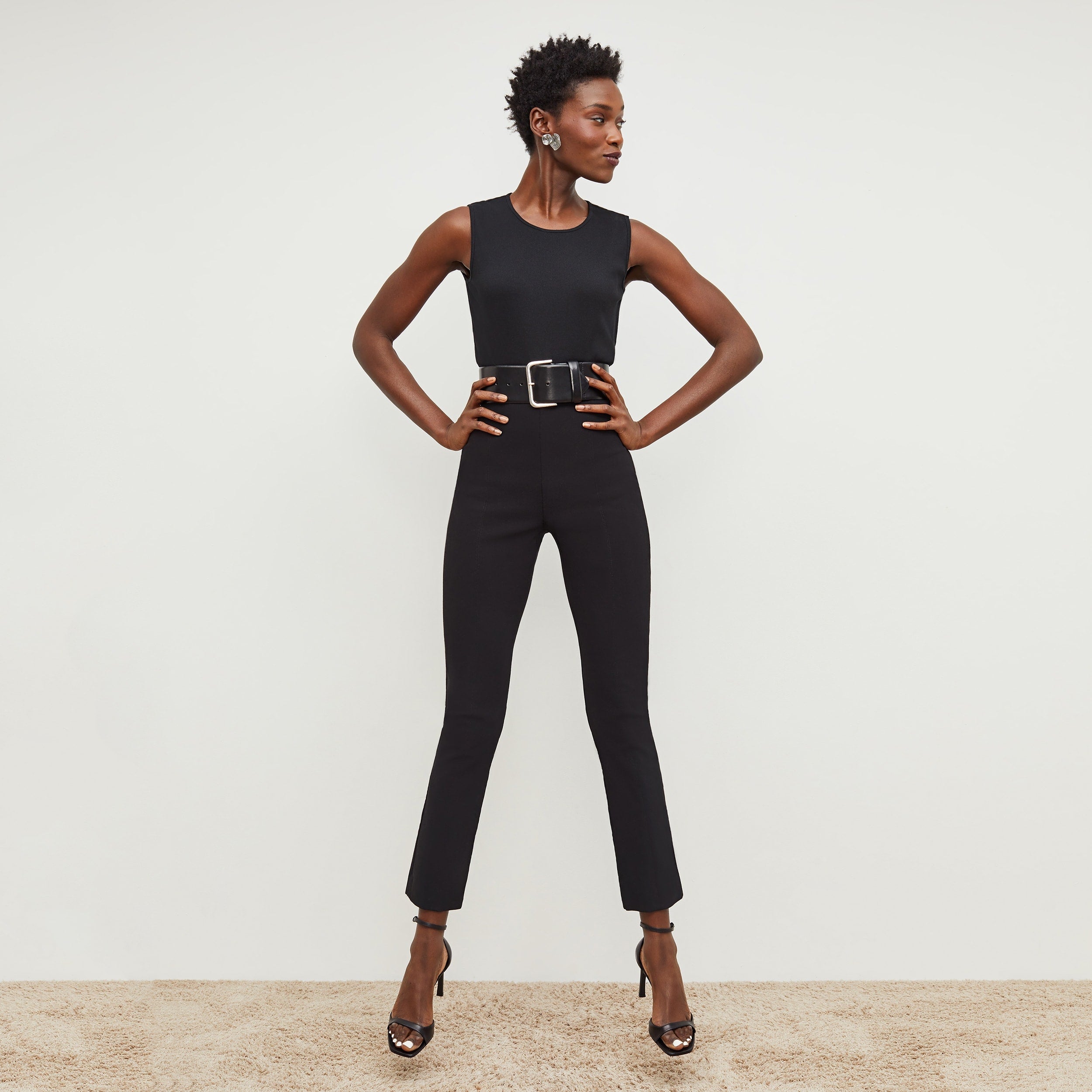 Foster Cigarette Pants for Women - High Waist PowerStretch Workout Leggings - Black - Perfect for Yoga, Running & Gym