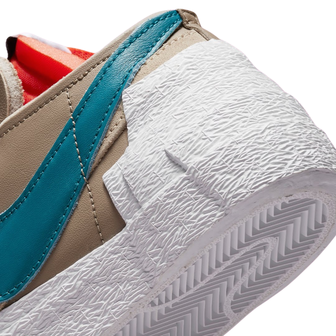 KAWS x Nike x Sacai Blazer Low Sneakers - Reed Bright Spruce White Colorway - Limited Edition Collab Shoes for Streetwear & Sneaker Collectors | Perfect for Casual Wear, Sneakerhead Collections & Urban Fashion
