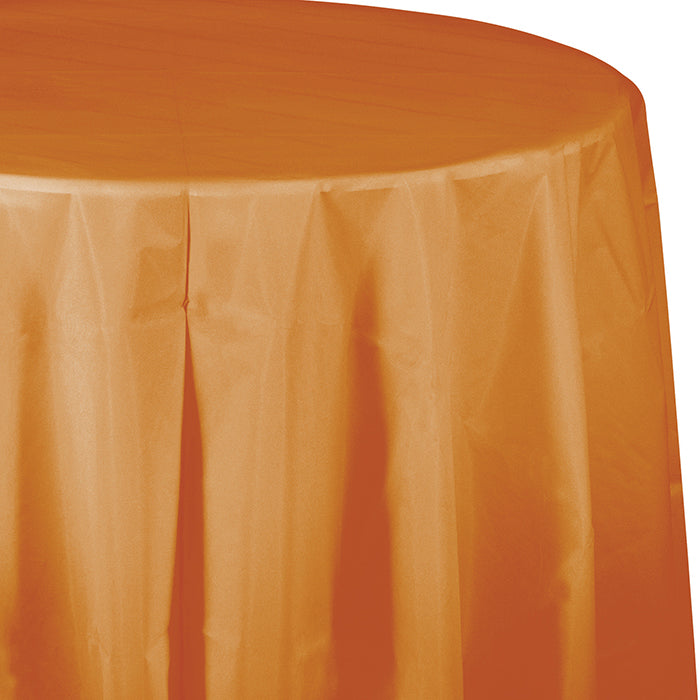 12-Pack Bulk Pumpkin Spice Orange Round Plastic Table Covers (82 Inch) - Perfect for Fall Parties, Thanksgiving Decorations & Halloween Events