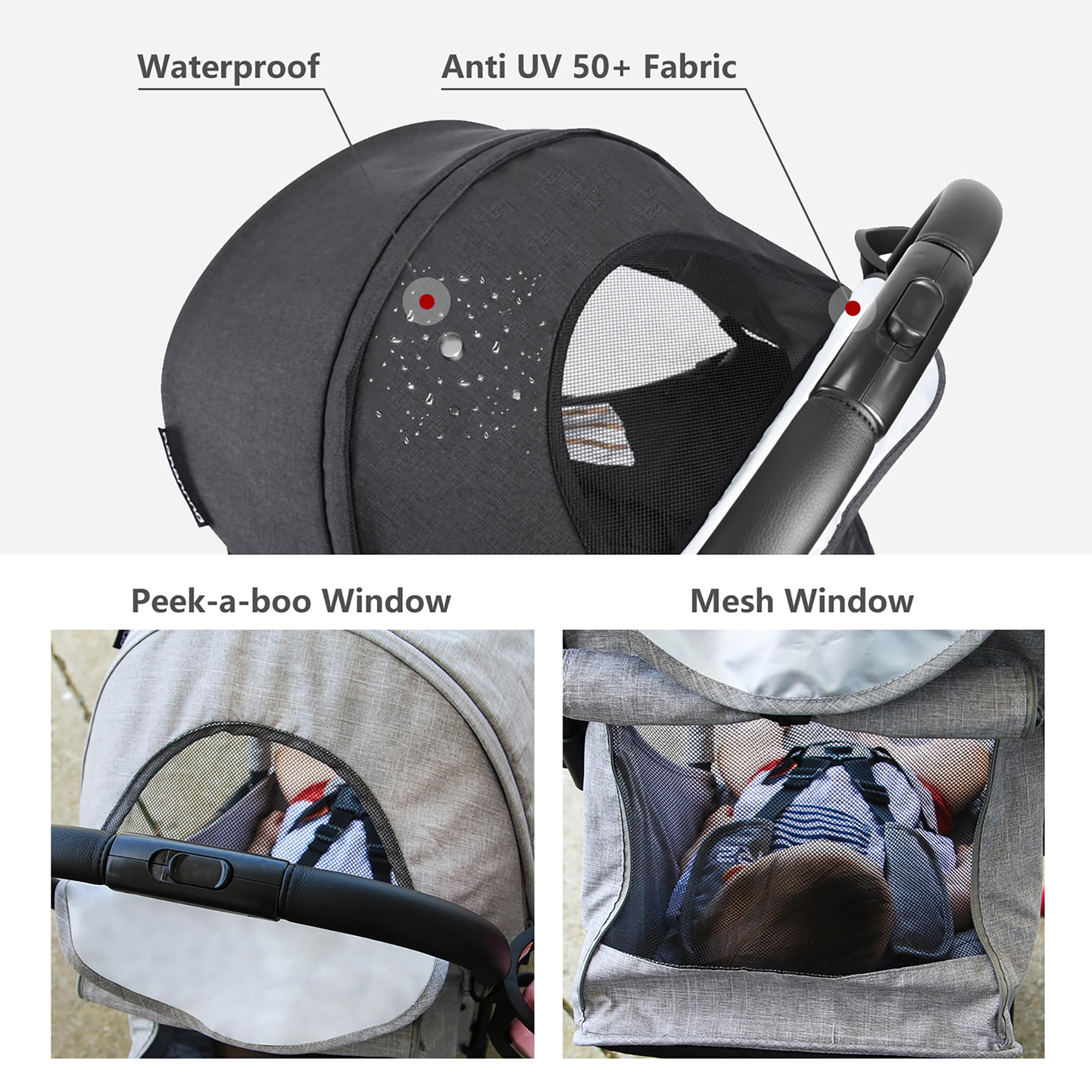 Beberoad Love R2 Compact Lightweight Travel Stroller for Toddlers - Foldable Baby Stroller with Adjustable Backrest, Cup Holder & Waterproof Canopy (Black) | Perfect for Airplane Travel, Shopping & Daily Walks