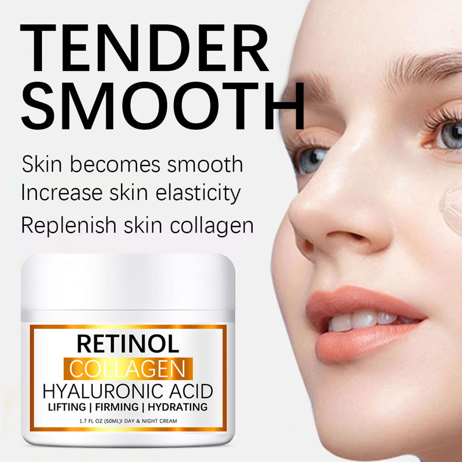 Retinol Collagen Anti-Wrinkle Face Cream - Deep Hydrating & Firming Moisturizer for Tightening Skin, Reducing Fine Lines & Sagging - 1.7 Oz - Perfect for Nighttime Skincare Routine & Anti-Aging Regimen