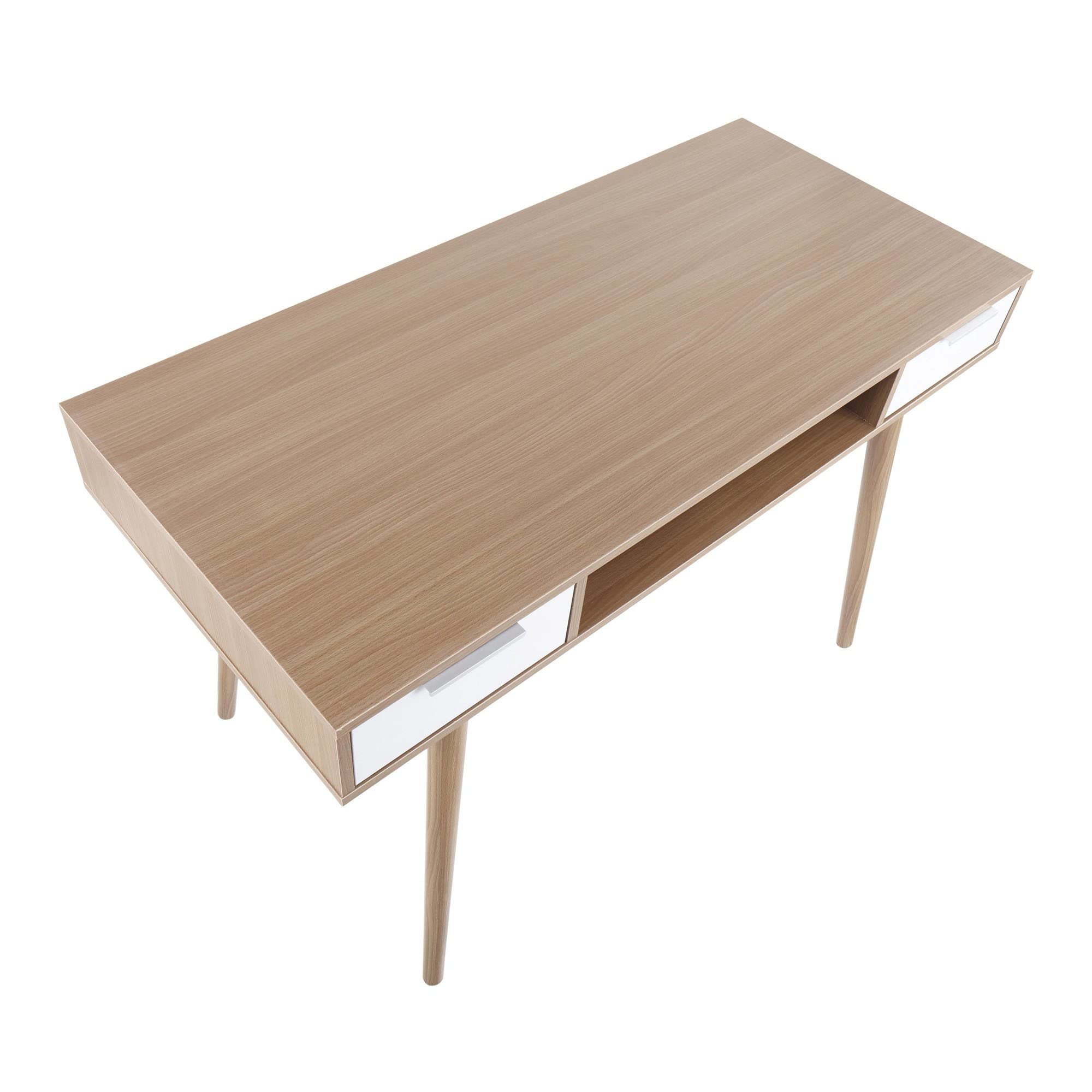 LumiSource Pebble Double Desk - Modern Home Office & Computer Desk with Drawers | Natural Wood & White Finish | Compact Bedroom & Gaming Desk for Small Spaces | Perfect for Remote Work, Study & Gaming Setup