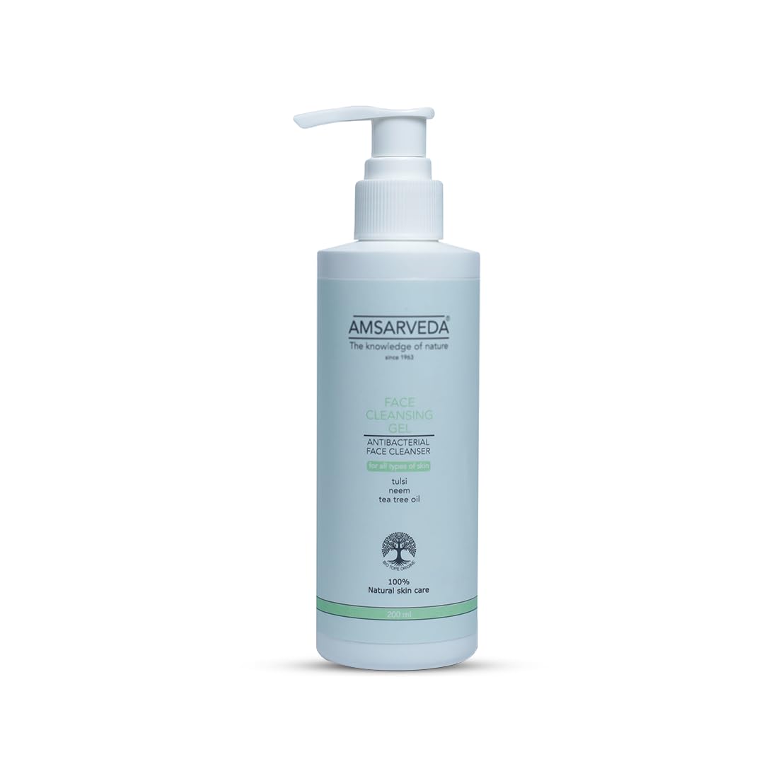 **Amsarveda Natural Face Cleansing Gel with Neem, Tulsi & Aloe Vera – Deep Cleansing, Gentle for All Skin Types, Balances & Moisturizes Skin – 150ml (5 oz) – Perfect for Daily Skincare Routine & Acne-Prone Skin**