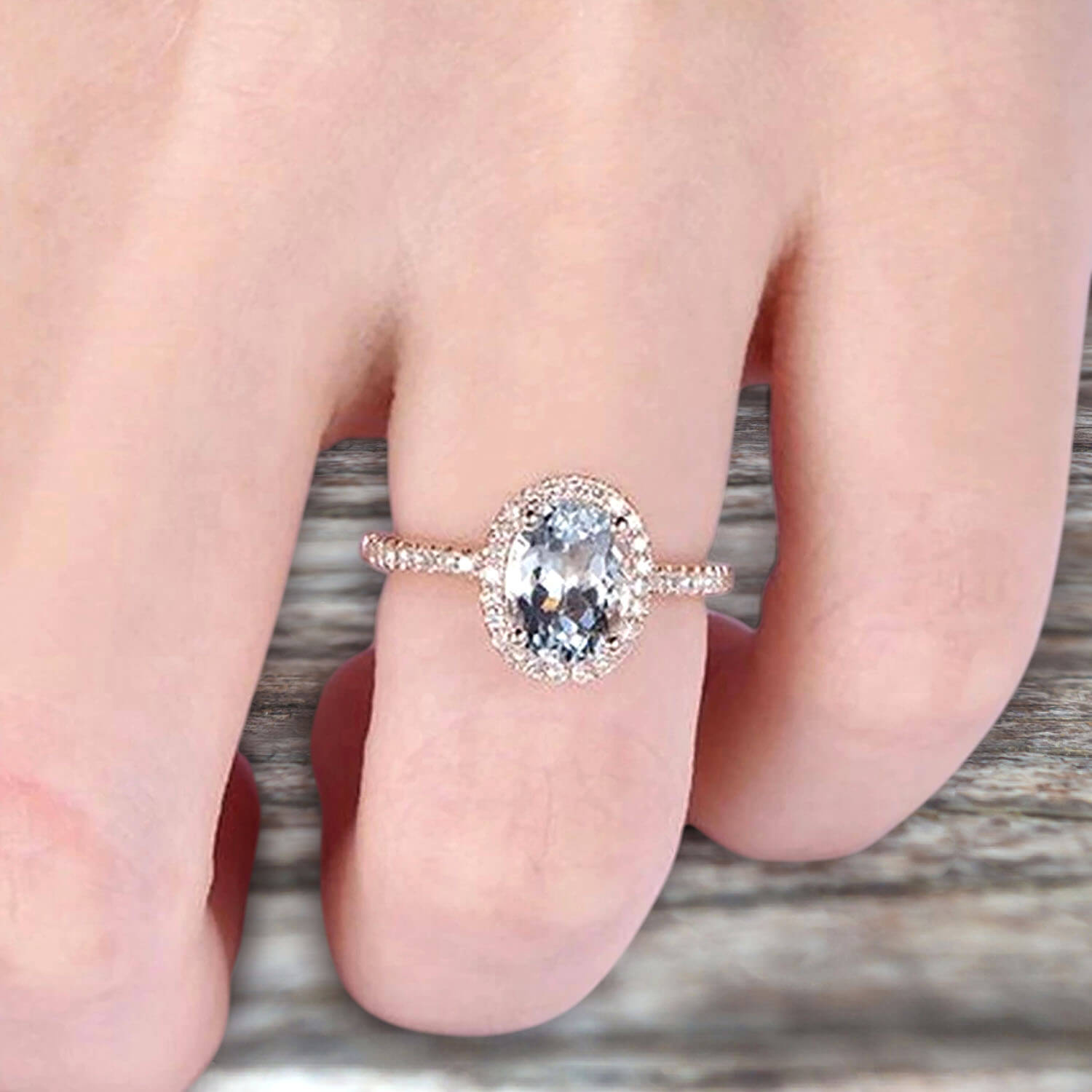 1.50 Carat Oval Cut Aquamarine Halo Engagement Ring in 10k Rose Gold - Perfect for Proposals, Anniversaries & Bridal Jewelry Gifts