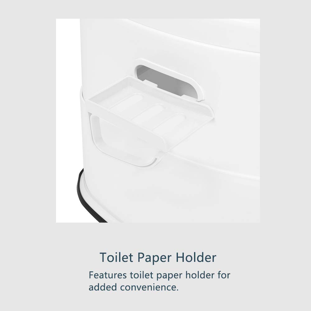 Portable Toilet for Camping & Travel - Lightweight Indoor Outdoor Commode with Detachable Inner Bucket & Removable Paper Holder - Perfect for RV, Boat, Emergency, Road Trips & Outdoor Adventures (White)