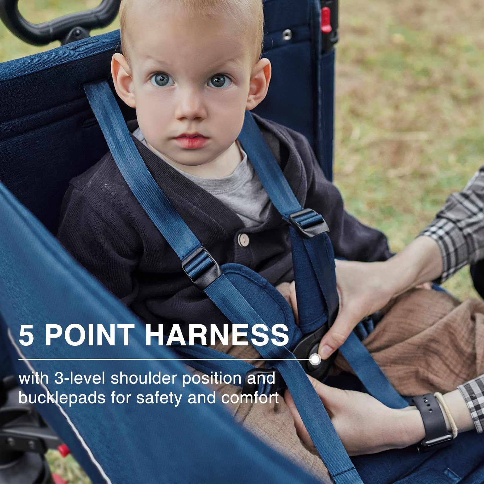 EVER ADVANCED Side-Zip Double Stroller for 2 Kids - Adjustable Handle, 5-Point Safety Harness, Removable UV Canopy & Shock-Absorbing Wheels - Blue | Perfect for Shopping Malls, Parks & Family Outings