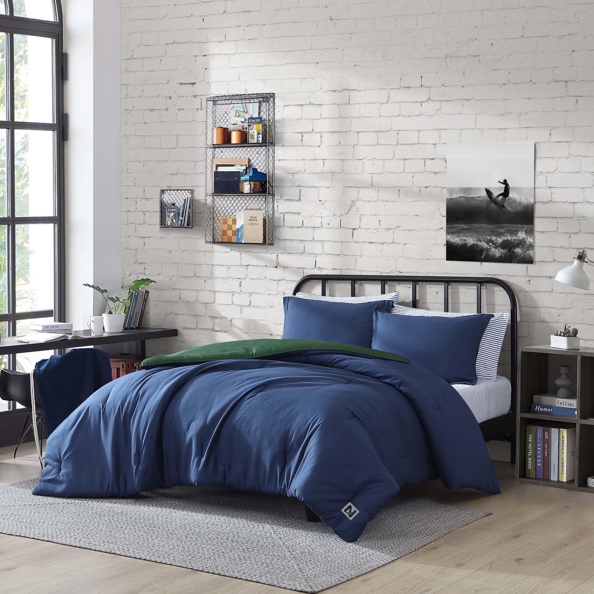 Nautica Twin XL Reversible Comforter Set - Includes Fitted Sheet, Pillowcases, Sham & Laundry Bag | Dorm Room & College Essentials | Navy Blue Bedding for Boys & Girls | Perfect for Guest Rooms & Small Spaces