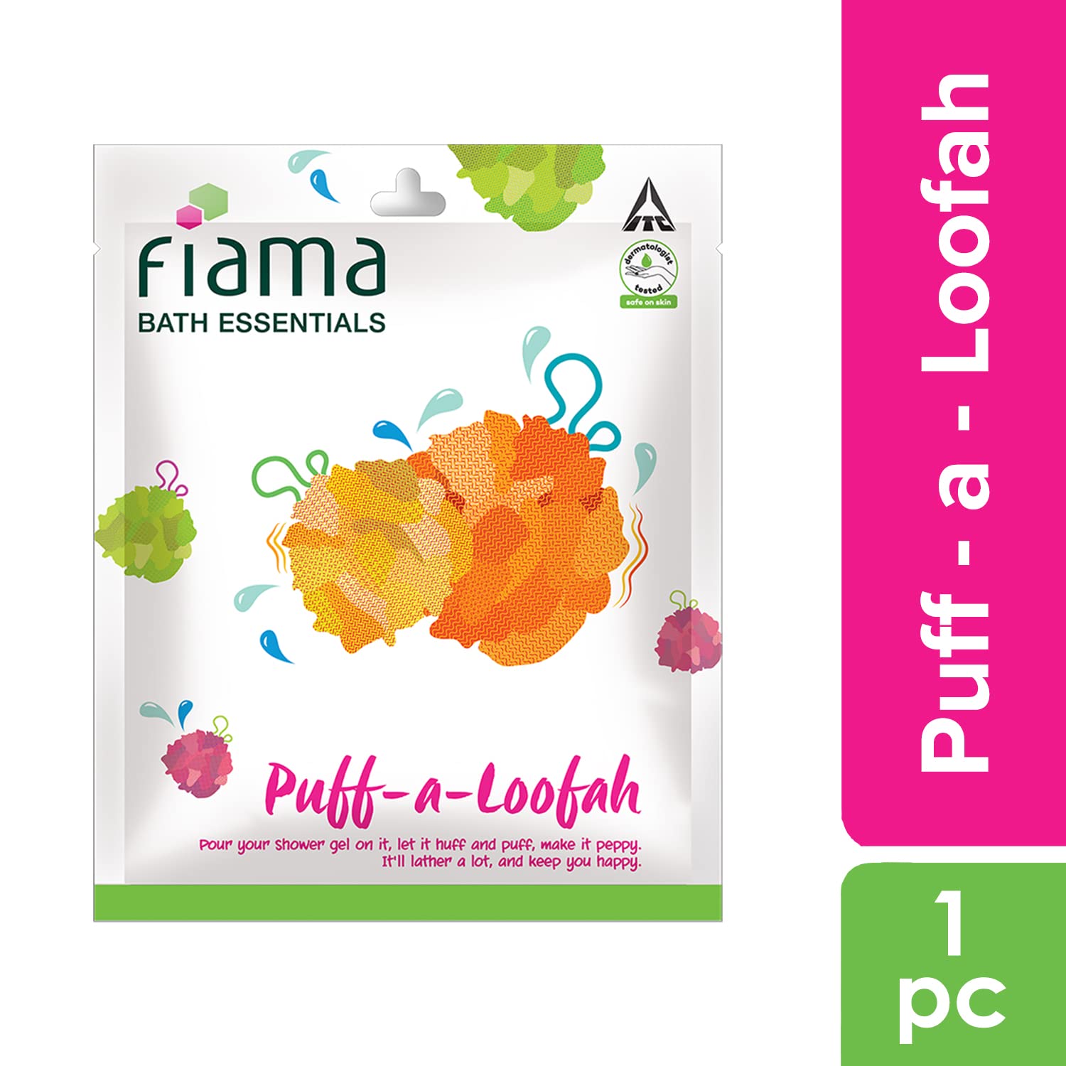 Fiama Bath Essential Foamy Fun Sponge & Puff-a-Loofah Set - Exfoliating Body Scrubber for Shower and Bath (Colors May Vary) - Perfect for Spa Day, Gift Ideas & Daily Skincare Routine